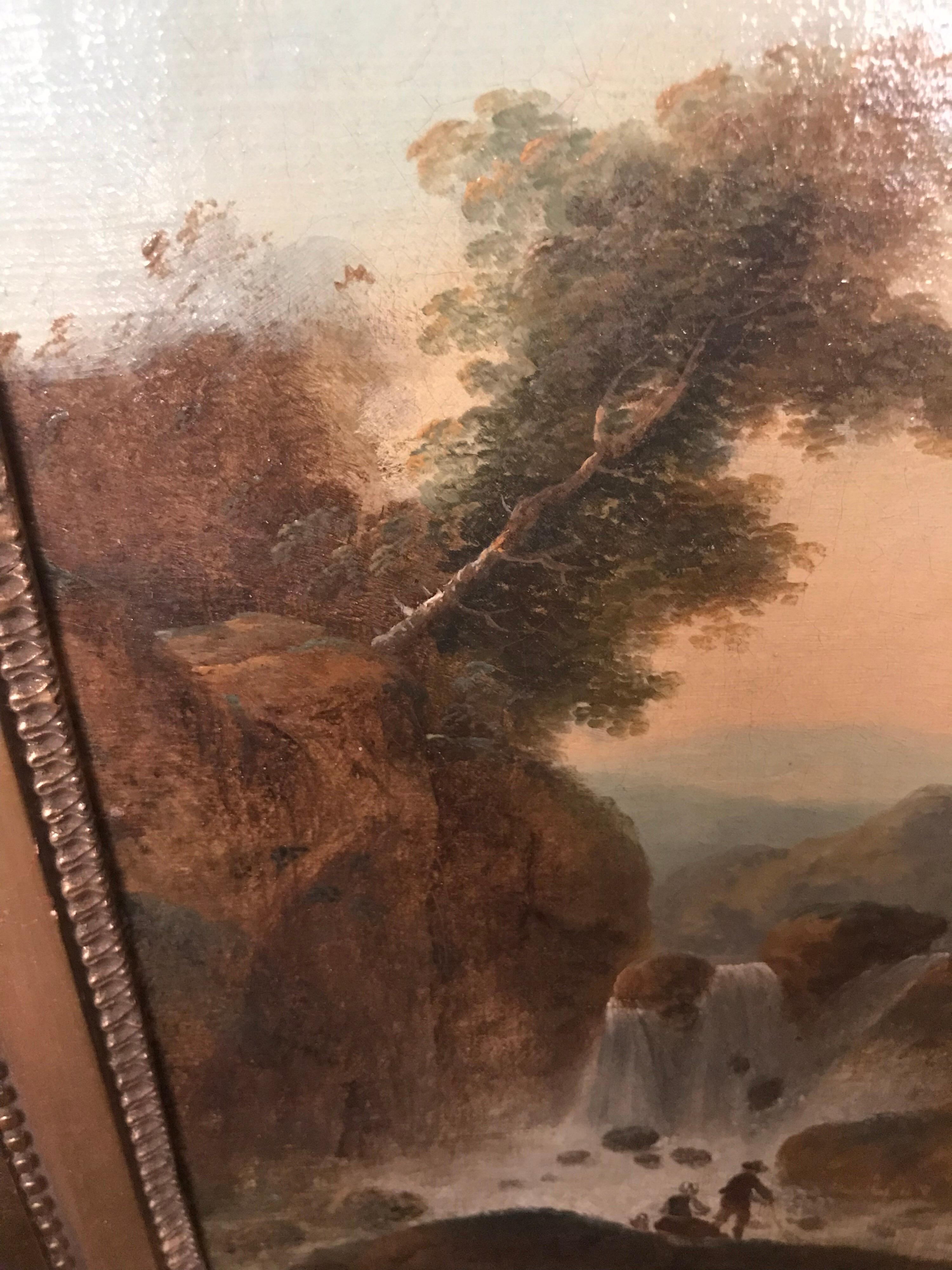 18th Century and Earlier Oil Painting Waterfall in the Roman Mountains, 18th Century For Sale