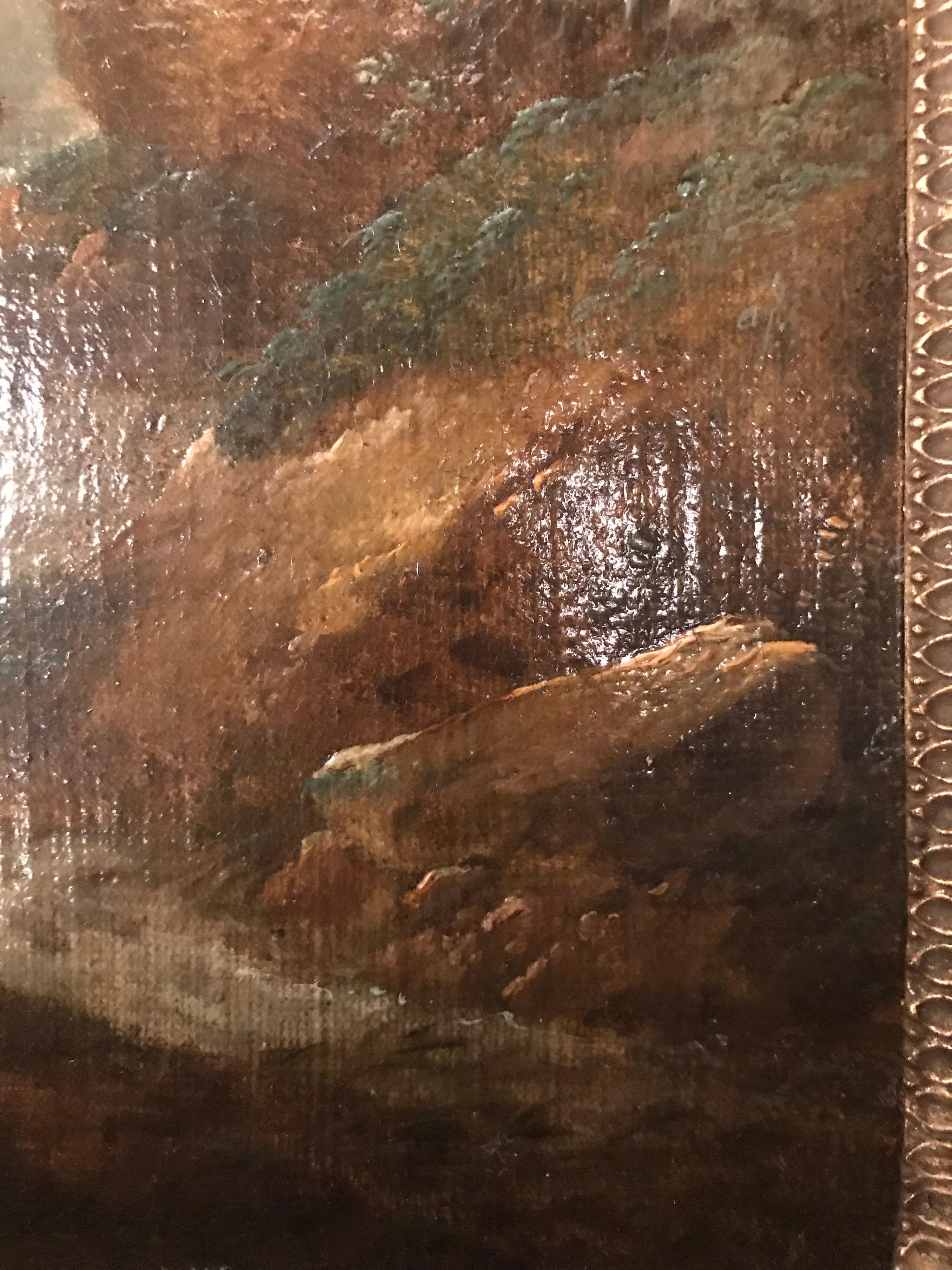 Canvas Oil Painting Waterfall in the Roman Mountains, 18th Century For Sale