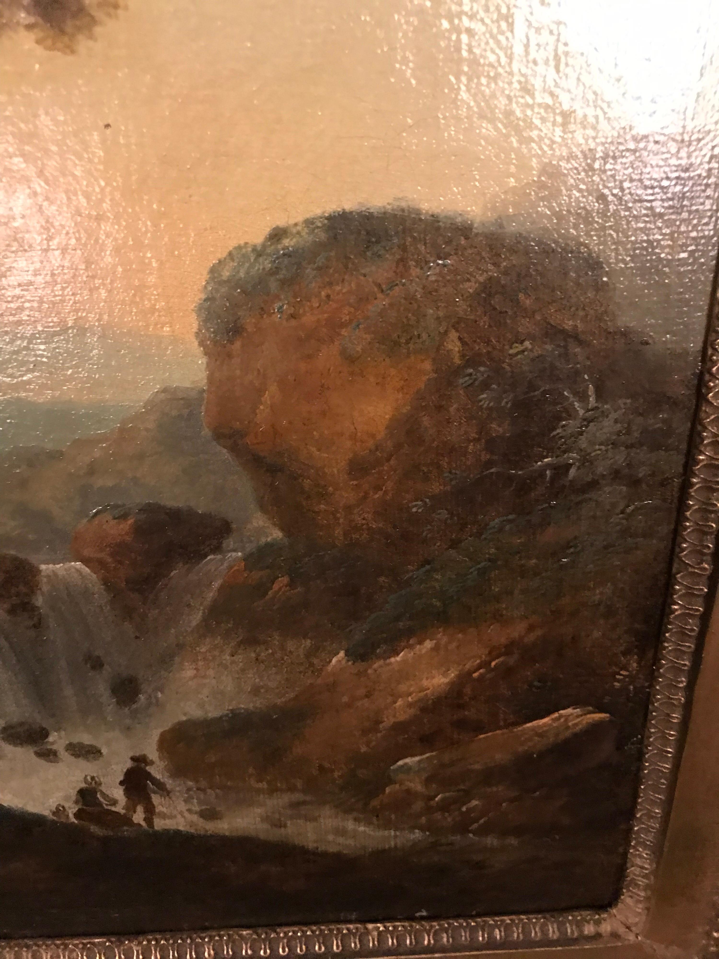 Oil Painting Waterfall in the Roman Mountains, 18th Century For Sale 1