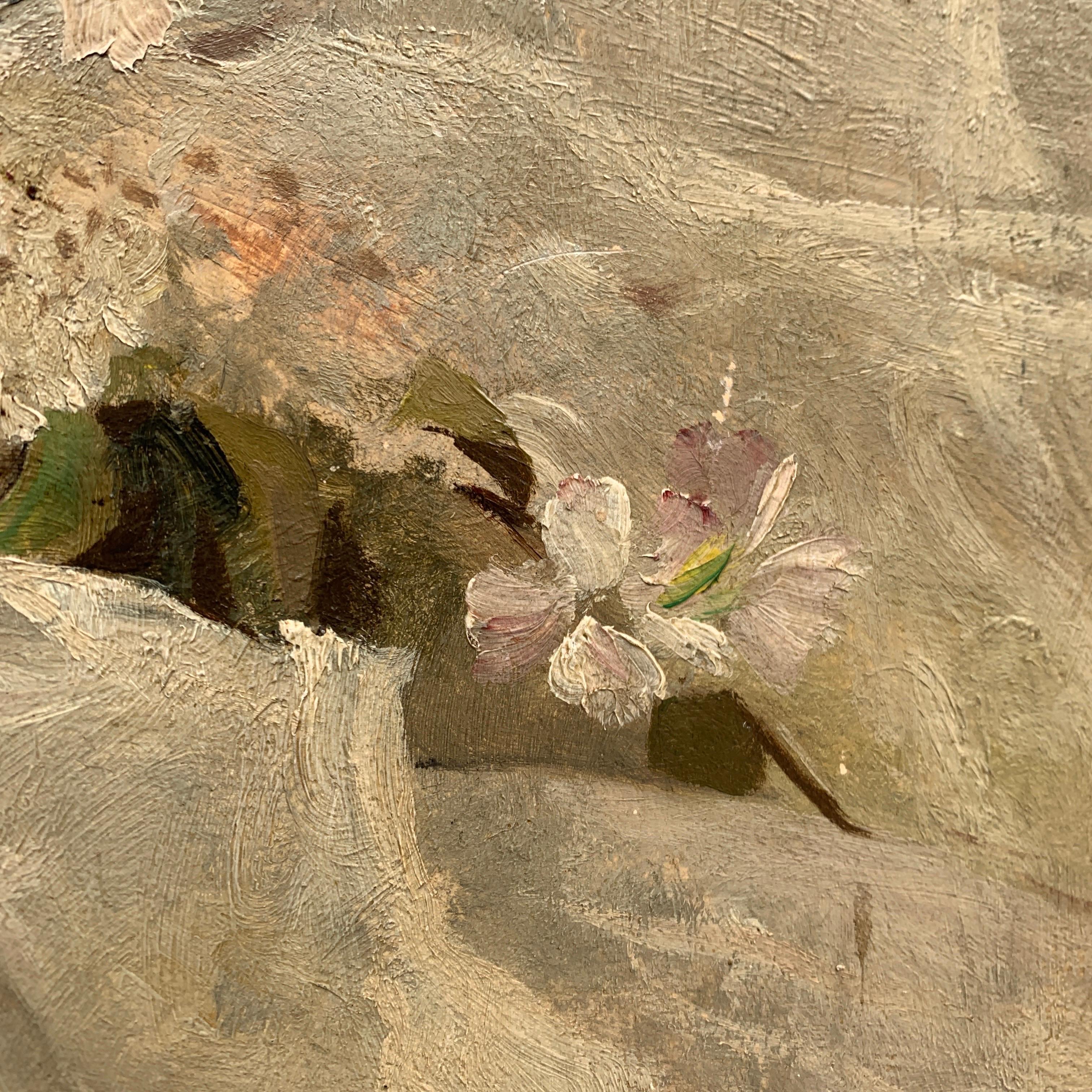 Oil Painting with Flowers and a Bird By J.P. Sinibaldi For Sale 2