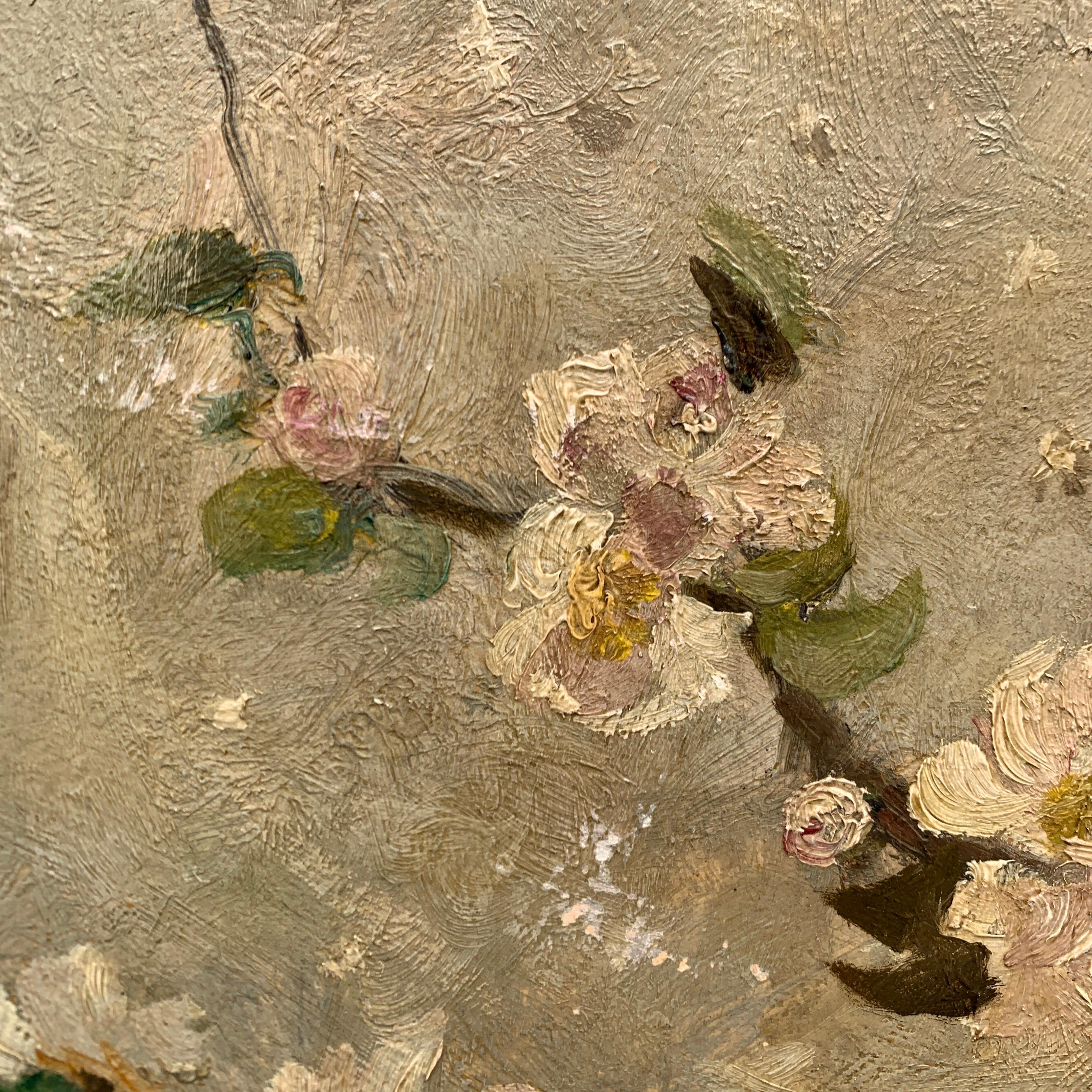 Belle Époque Oil Painting with Flowers and a Bird By J.P. Sinibaldi For Sale