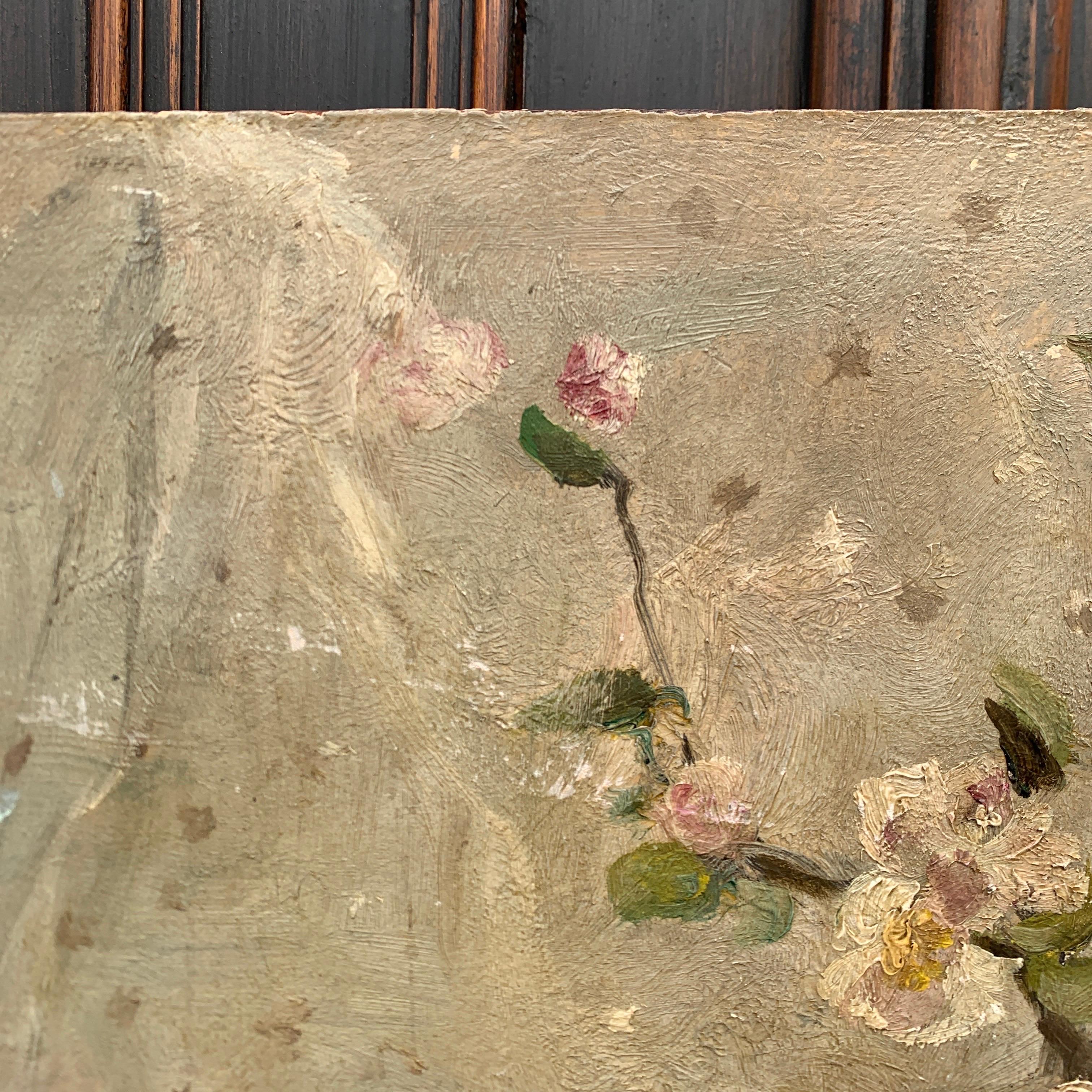 Oil Painting with Flowers and a Bird By J.P. Sinibaldi For Sale 1