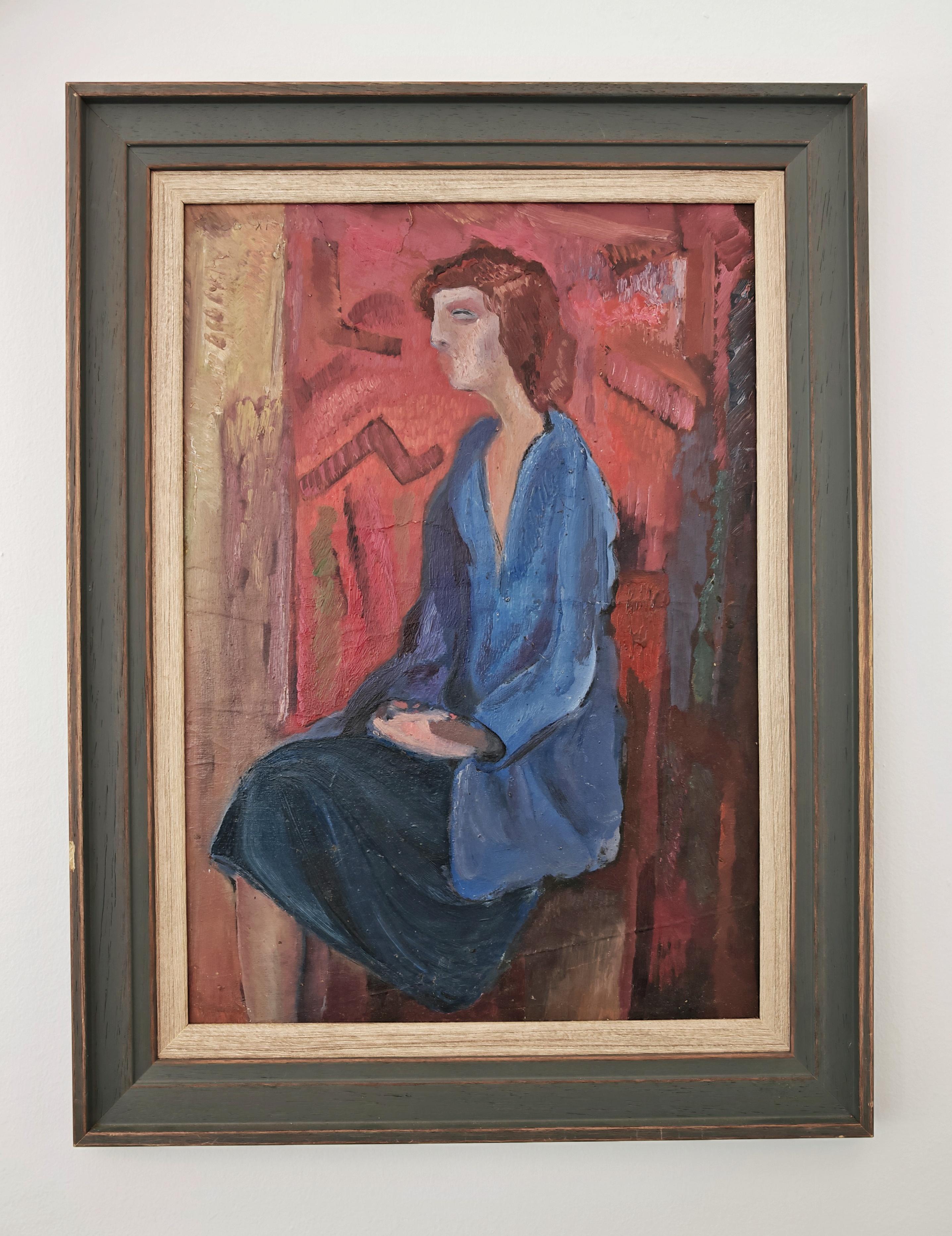 In dieser Auflistung finden Sie ein Ölgemälde, das eine sitzende Frau darstellt, gemalt von dem jugoslawischen Künstler Uros Toskovic. Uros Toskovic, der vor allem für seine Zeichnungen bekannt ist, ist ein bekannter und etablierter jugoslawischer