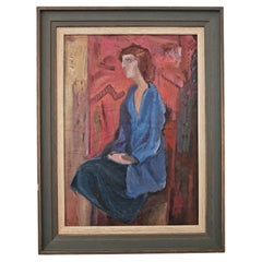 Oil painting "Woman in a sitting position" by Yugoslav artist Uros Toskovic