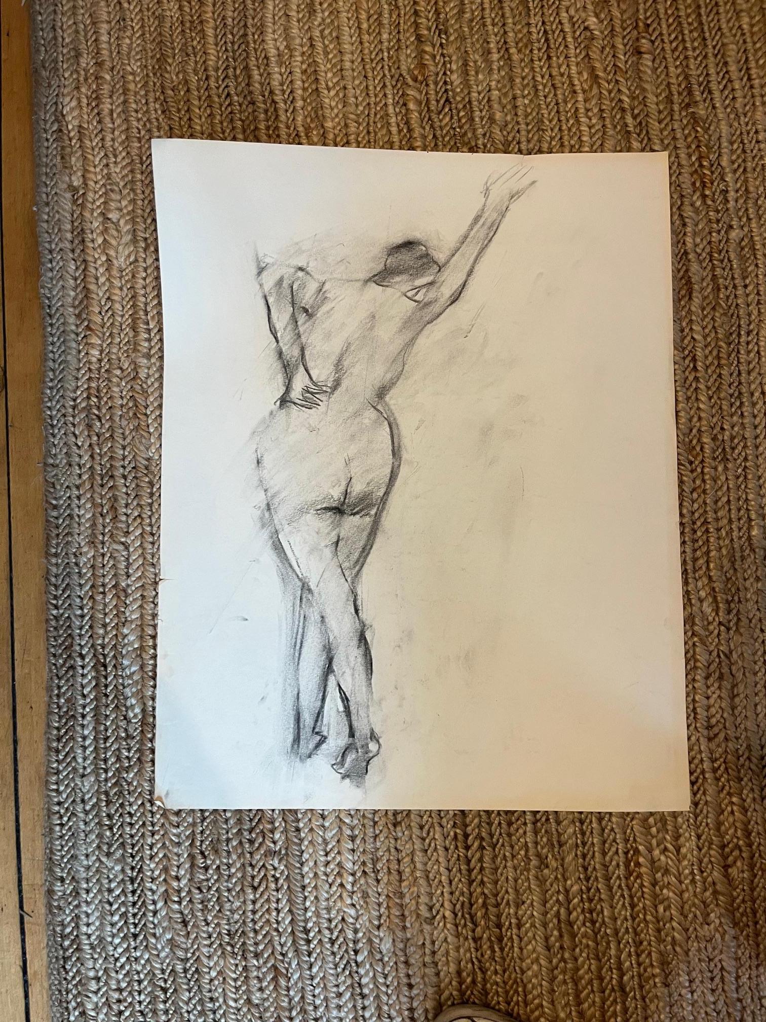 Oil Pastel Figure Sketch on Paper by Edith Isaac-Rose In Good Condition For Sale In New York, NY