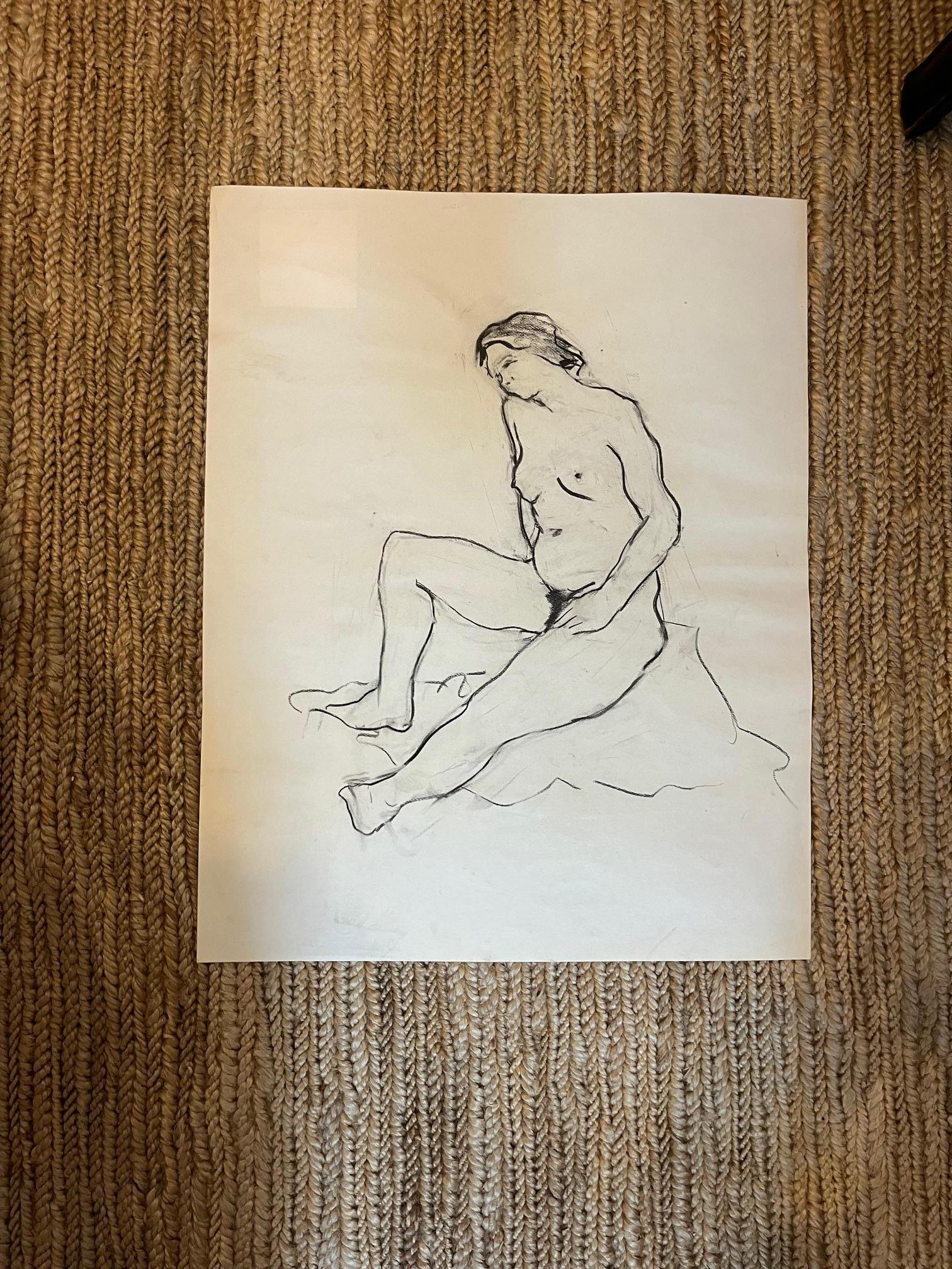 Esbozo de figura al óleo sobre papel de Edith Isaac-Rose Moderno en venta