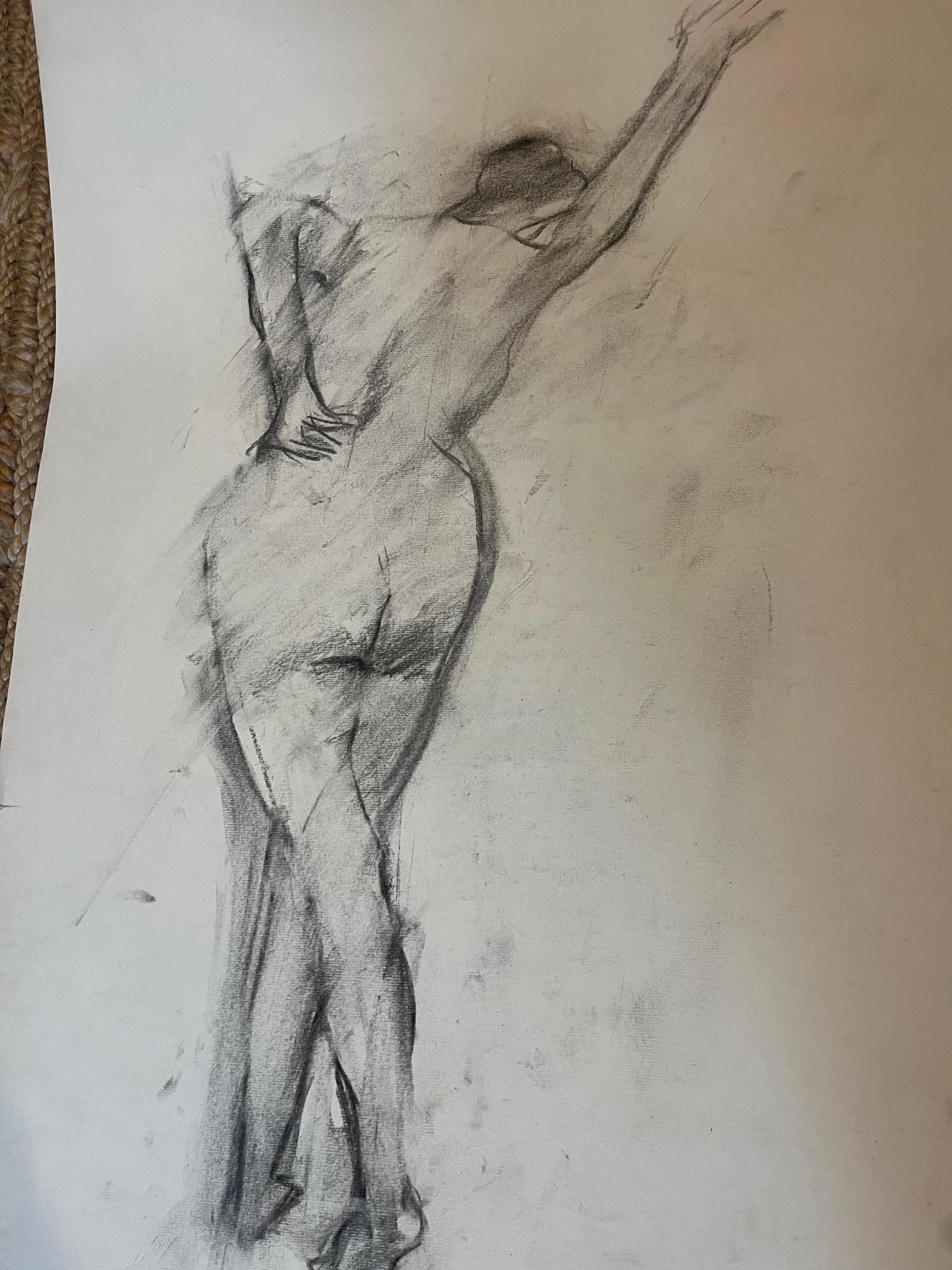 20th Century Oil Pastel Figure Sketch on Paper by Edith Isaac-Rose For Sale