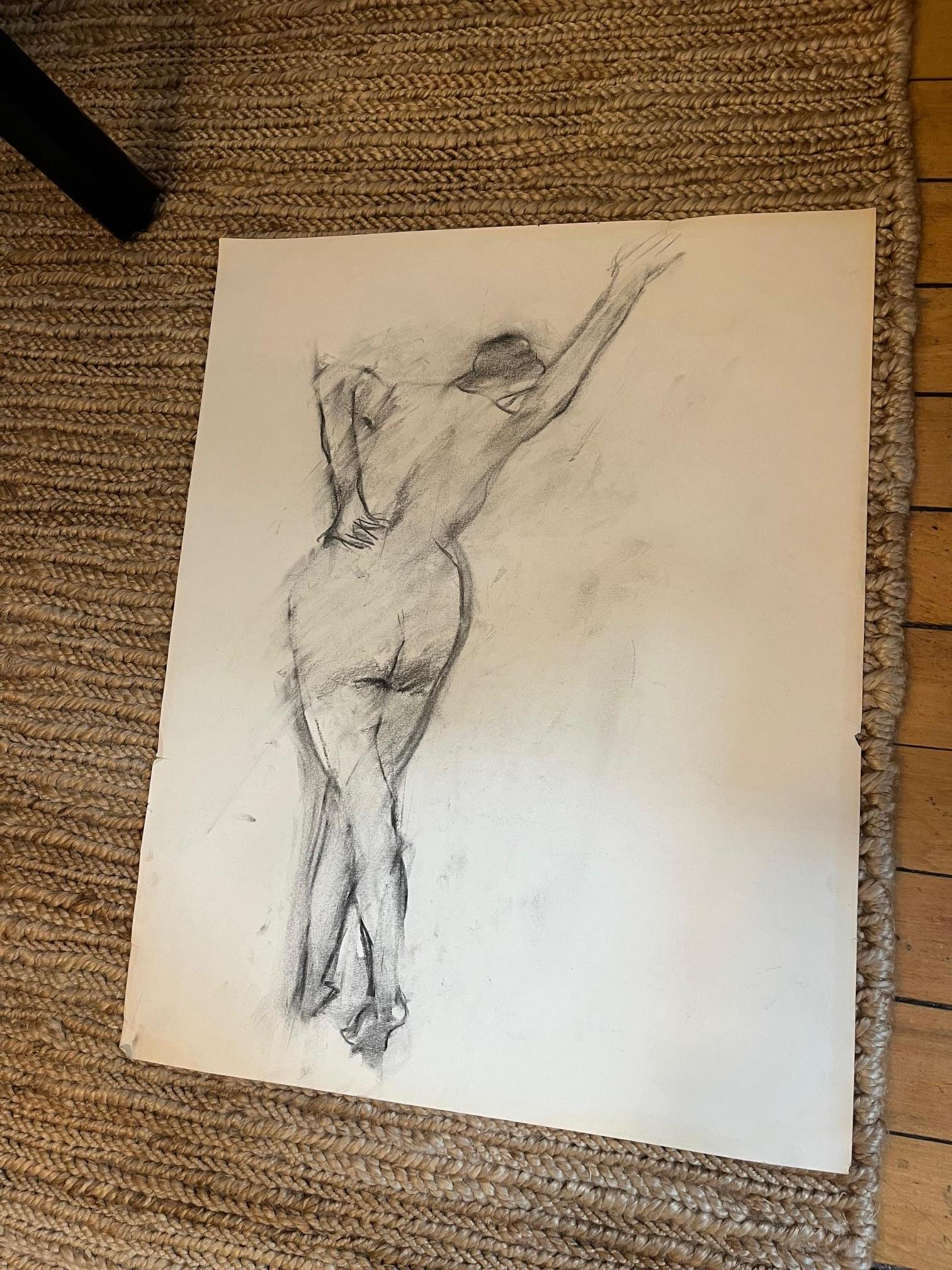 Oil Pastel Figure Sketch on Paper by Edith Isaac-Rose For Sale 1