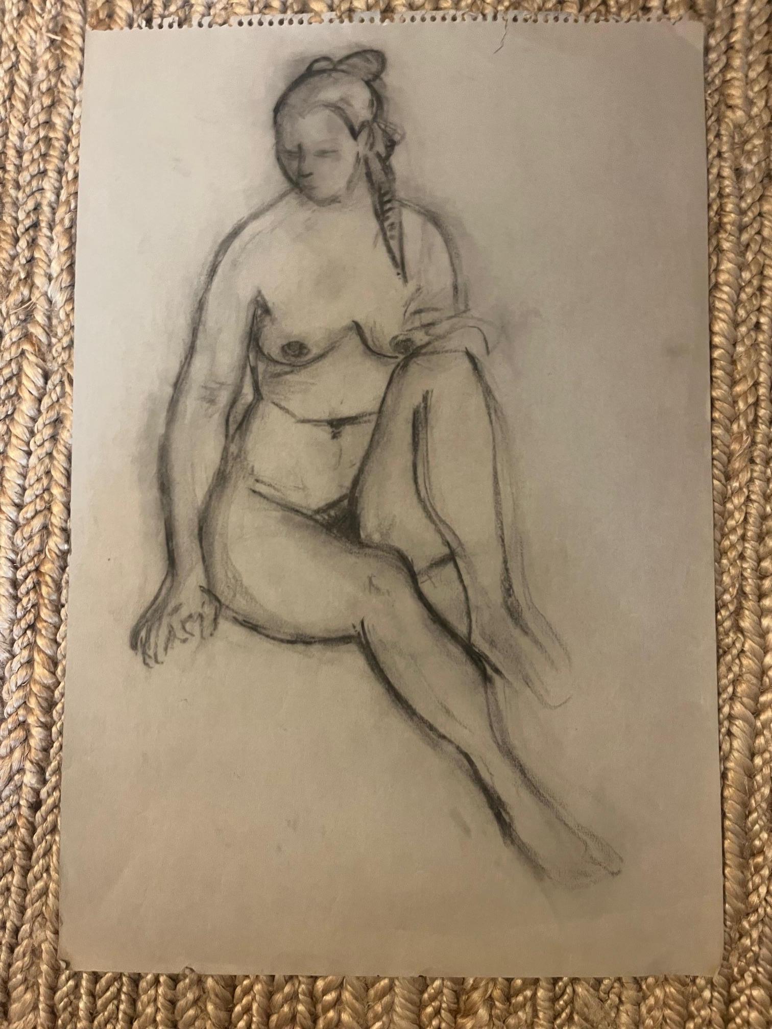 Ölpastell-Figurenskizze auf Papier, Öl im Zustand „Gut“ im Angebot in New York, NY