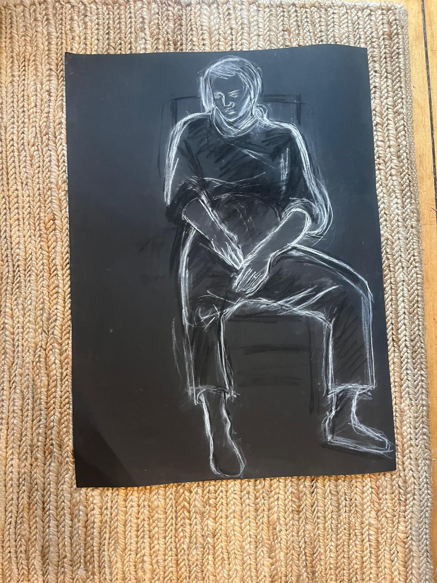 Esquisse au pastel à l'huile sur papier noir 