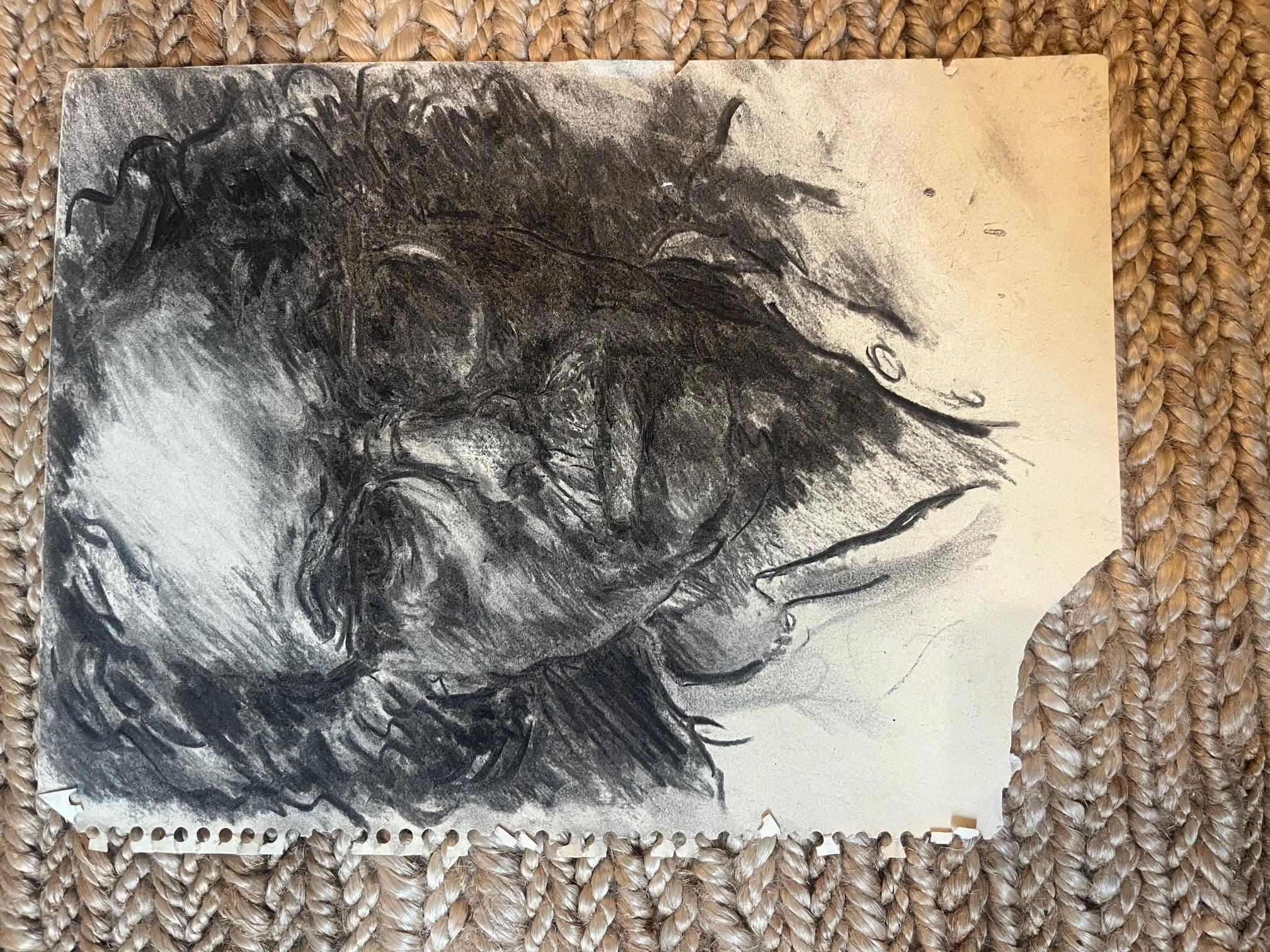 Ölpastell-Sketch auf Papier (Moderne) im Angebot