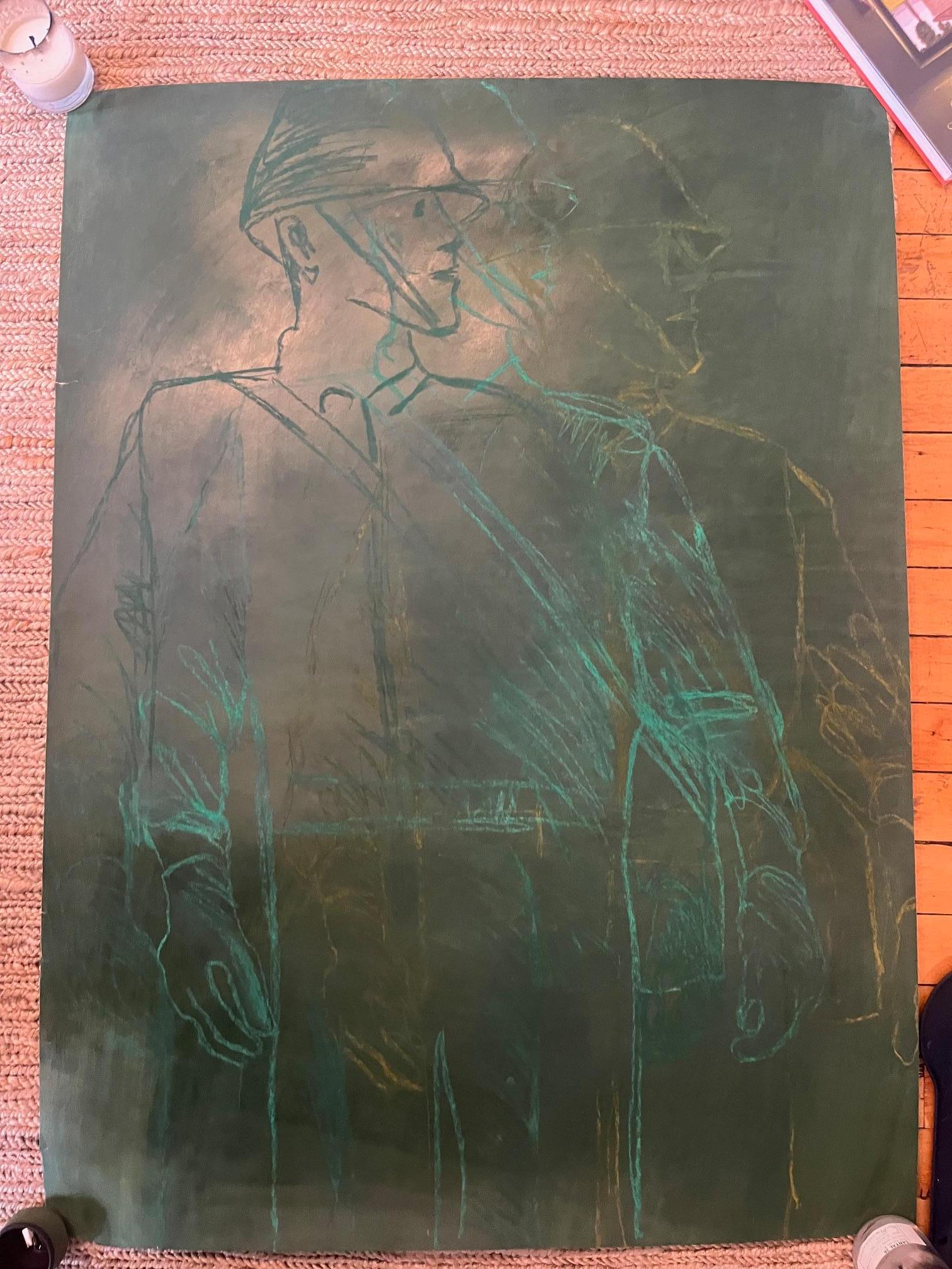 Oil Pastel Soldier Art on Paper by Edith Isaac-Rose In Good Condition For Sale In New York, NY