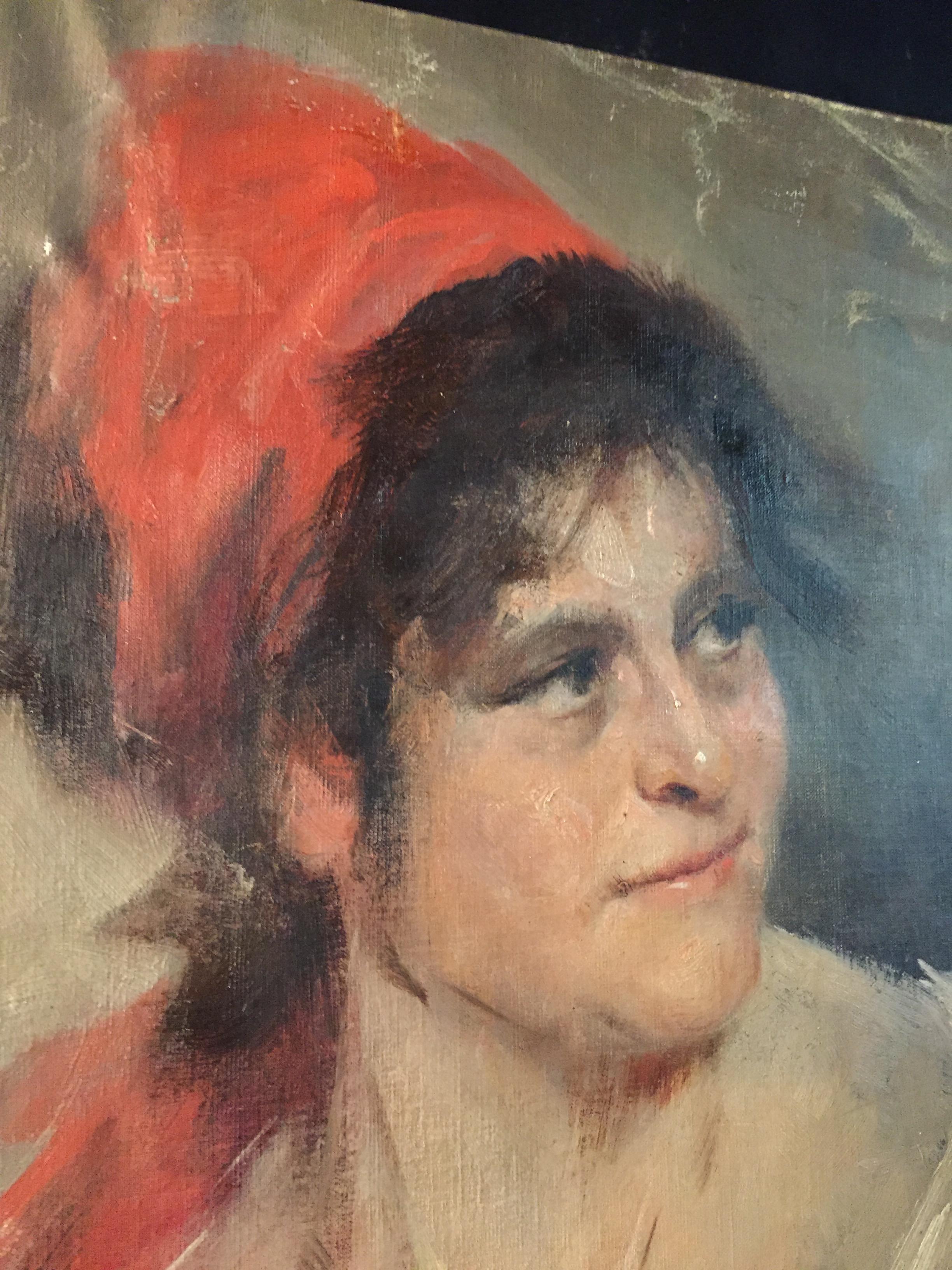German Oil Portrait Gypsy Woman circa 1900 Canvas