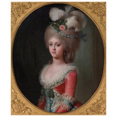 Antique Oil Portrait, French 18th Century of an Austrian Princess, 1783   	