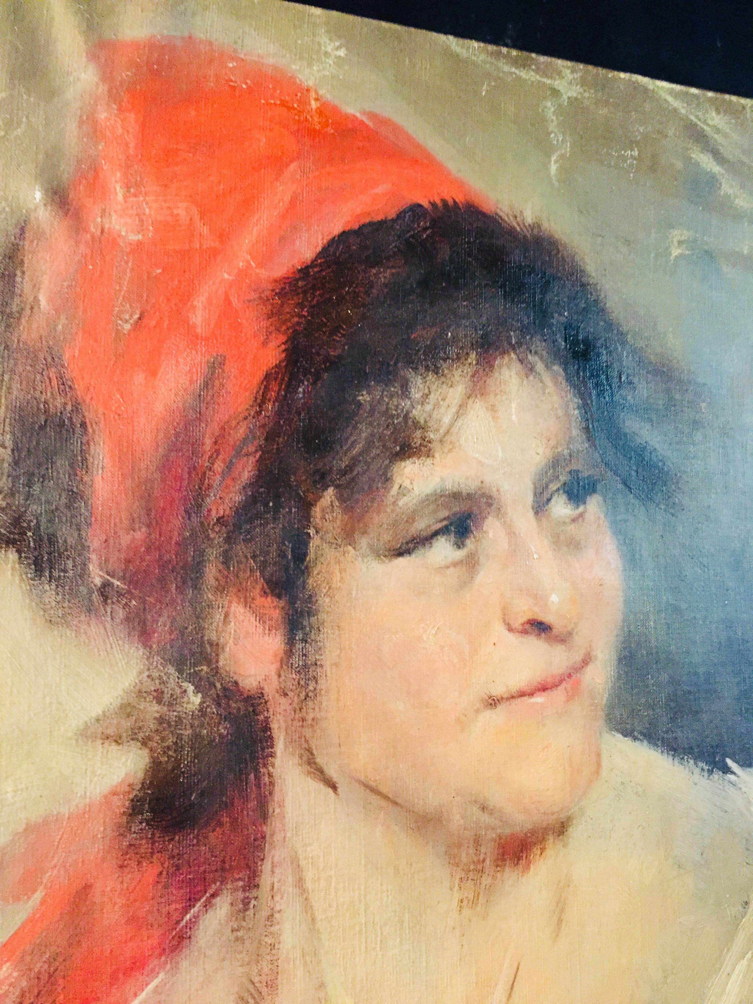 Oil Portrait Gypsy Woman circa 1900 Canvas In Good Condition In Berlin, DE
