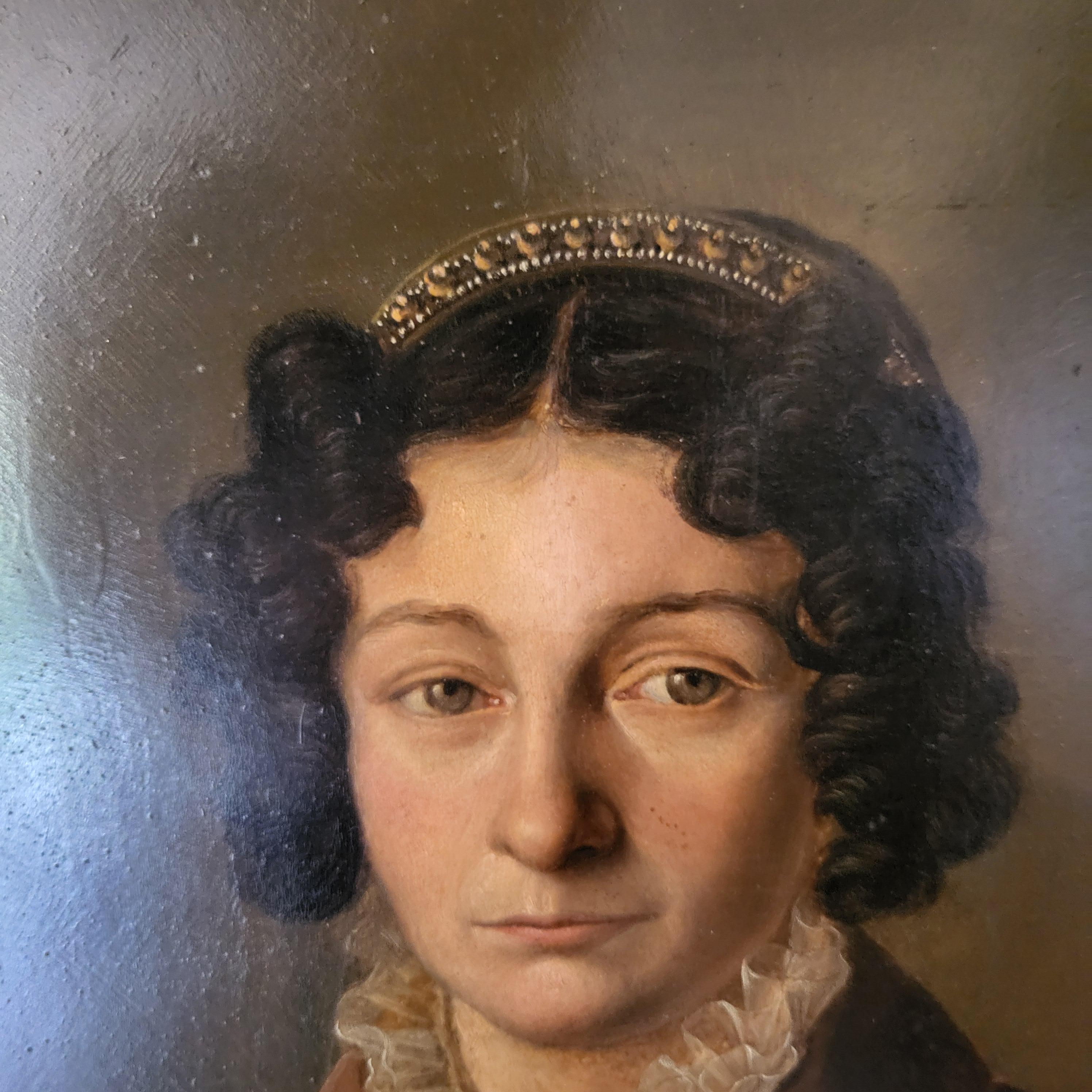 Hand-Painted Oil portrait of a lady For Sale