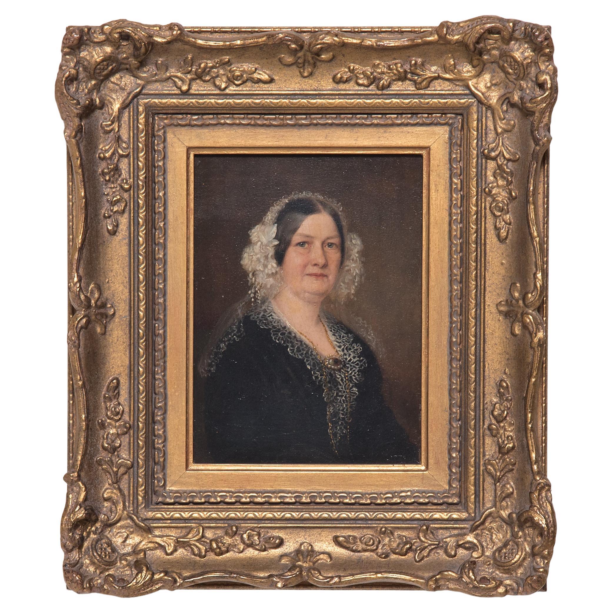 Oil Portrait of a Victorian Lady, c. 1850 For Sale