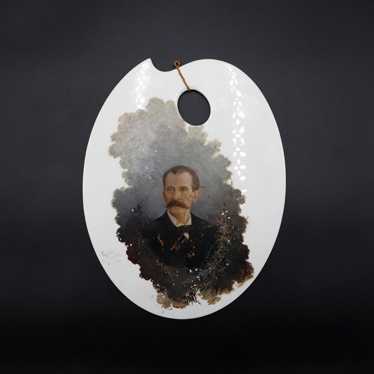 Other Oil Portrait on Large Antique Oval Ceramic Artists' Palette For Sale