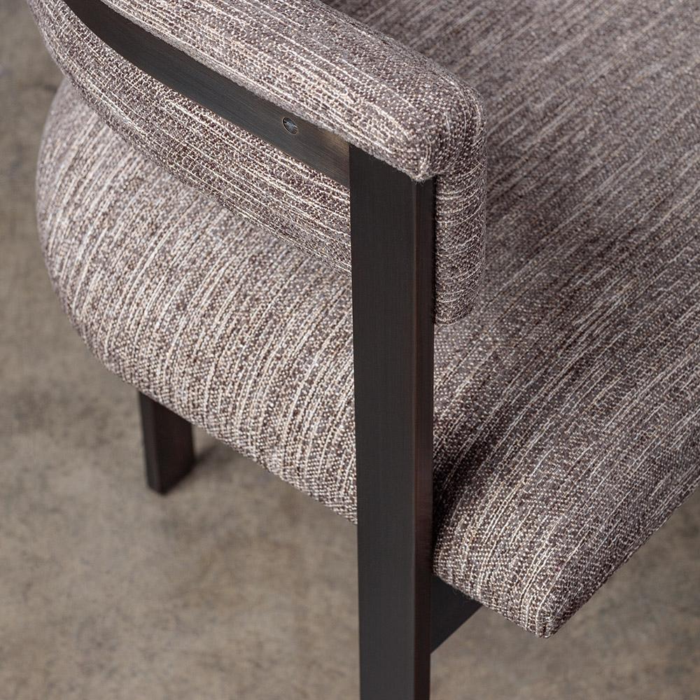 American Oil Rubbed Brass Elliott Chair in Textured Tosa/Carbon Fabric by Kelly Wearstler For Sale