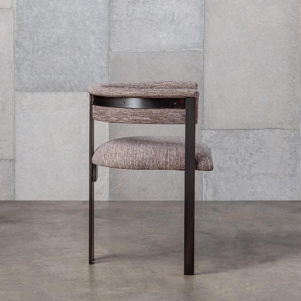 Burnished Oil Rubbed Brass Elliott Chair in Textured Tosa/Carbon Fabric by Kelly Wearstler For Sale