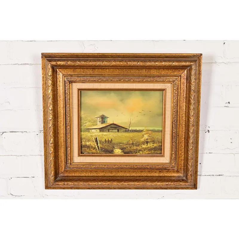 Classique américain Peinture à l'huile d'un paysage rural 