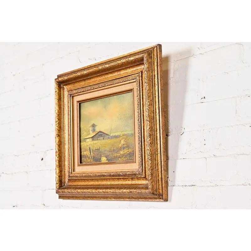 Américain Peinture à l'huile d'un paysage rural 