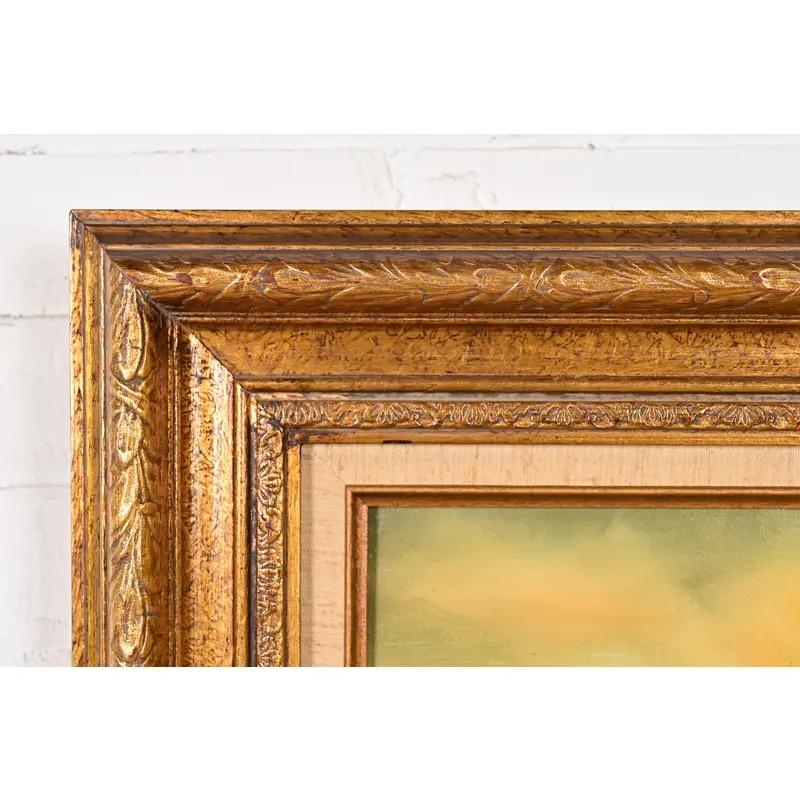 Bois doré Peinture à l'huile d'un paysage rural 