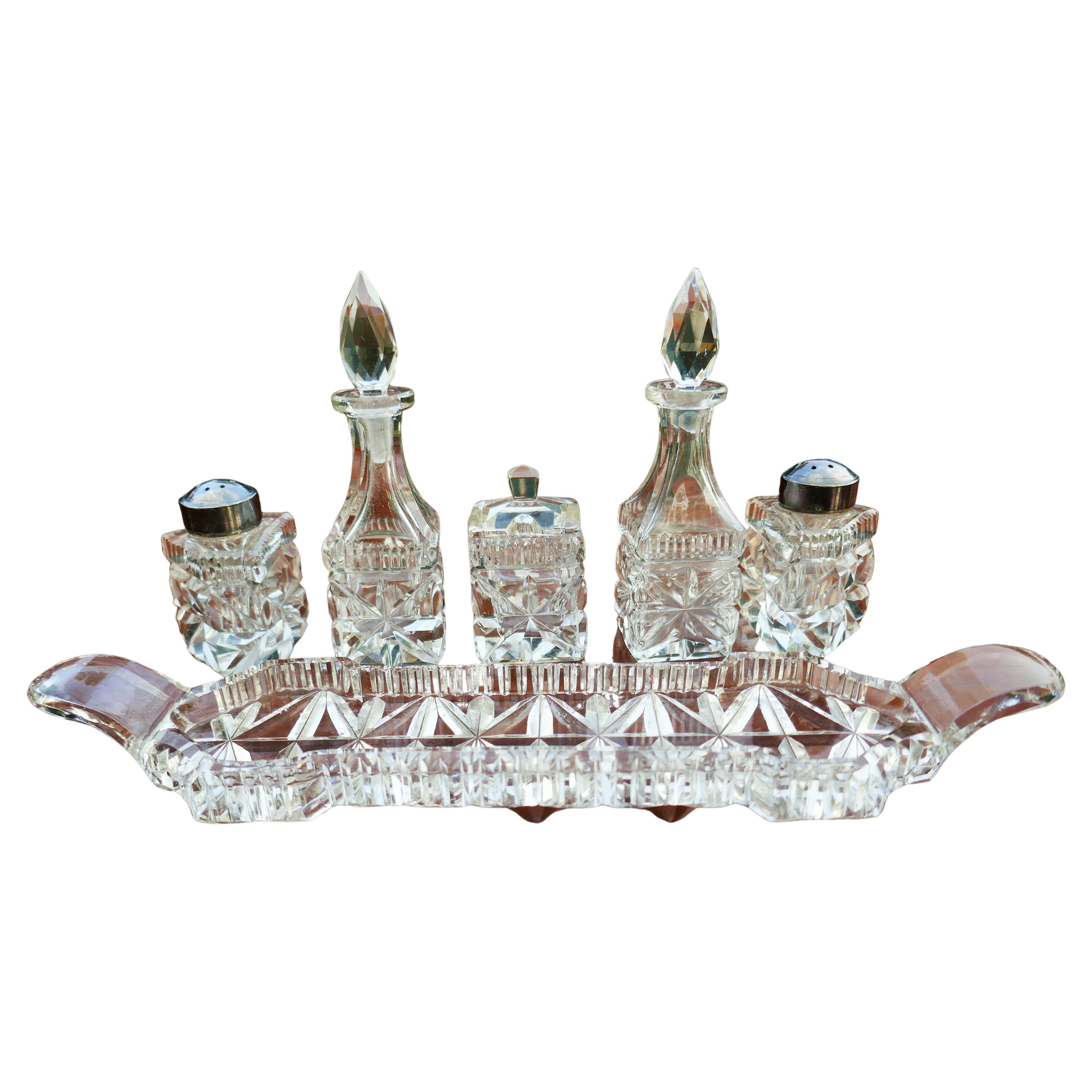 Öl-Essig-Salz-Pfeffer-Set für ABP-Glas mit Schliff im Zustand „Gut“ im Angebot in Lugo, IT