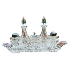 Oil vinegar salt and pepper set attributed to ABP cut glass