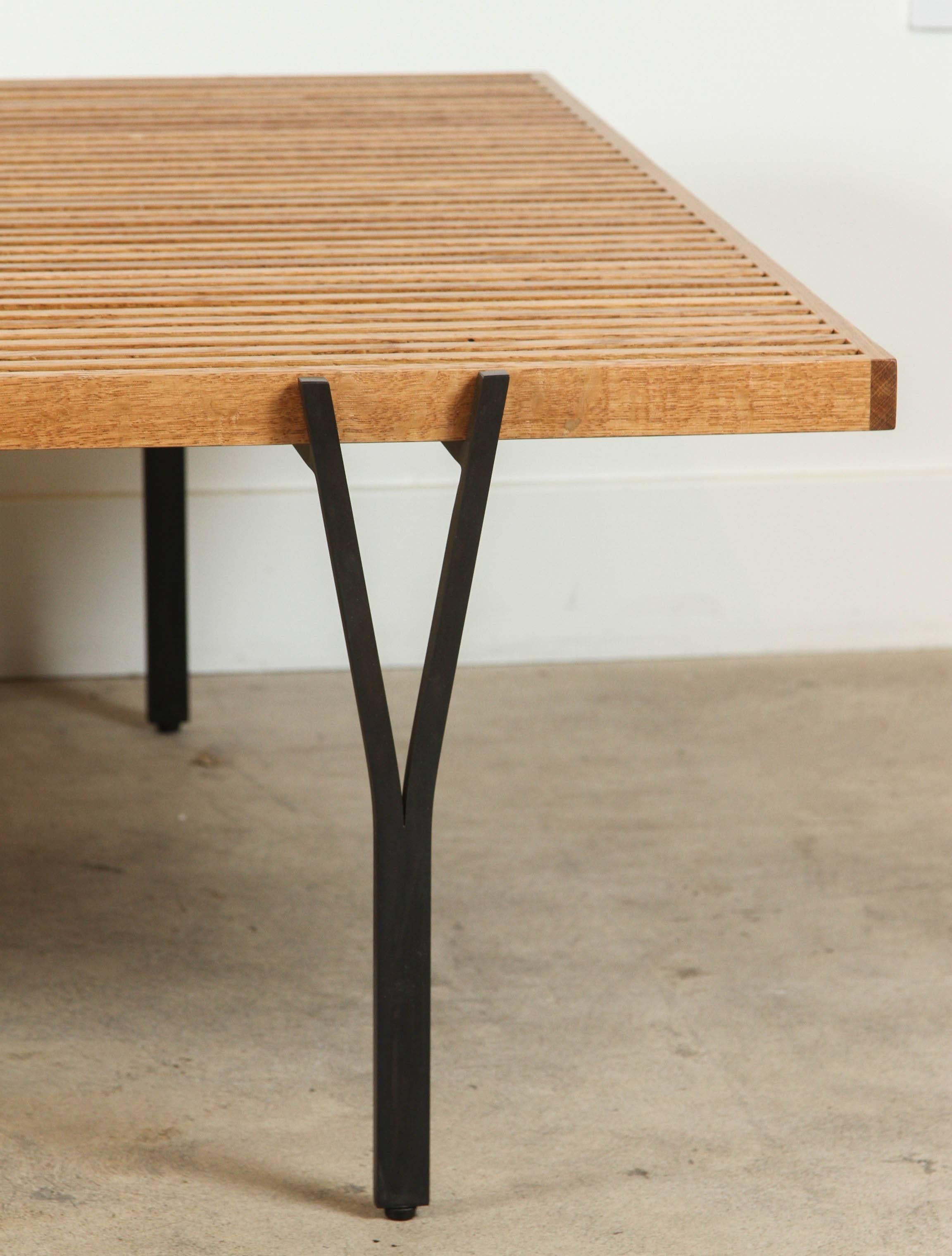 Mid-Century Modern Oiled Oak and Black Steel Y-Leg Coffee Table by Lawson-Fenning