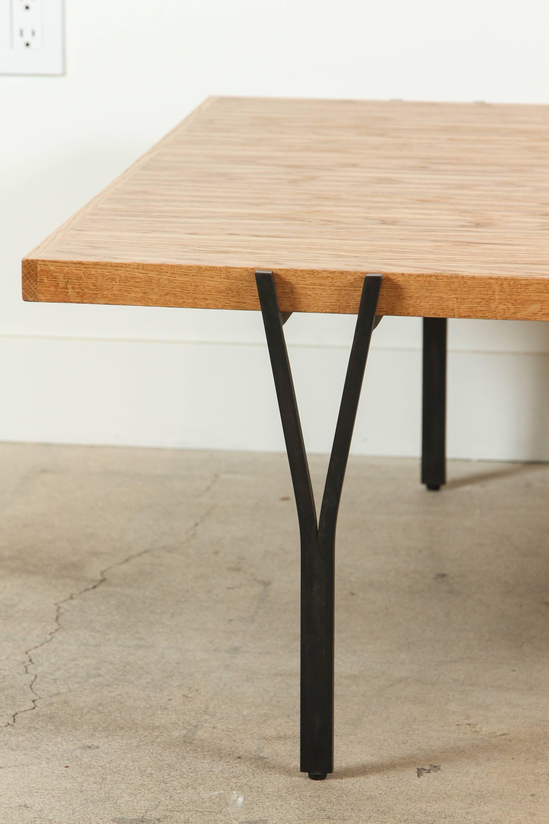 American Oiled Oak and Black Steel Y-Leg Coffee Table by Lawson-Fenning