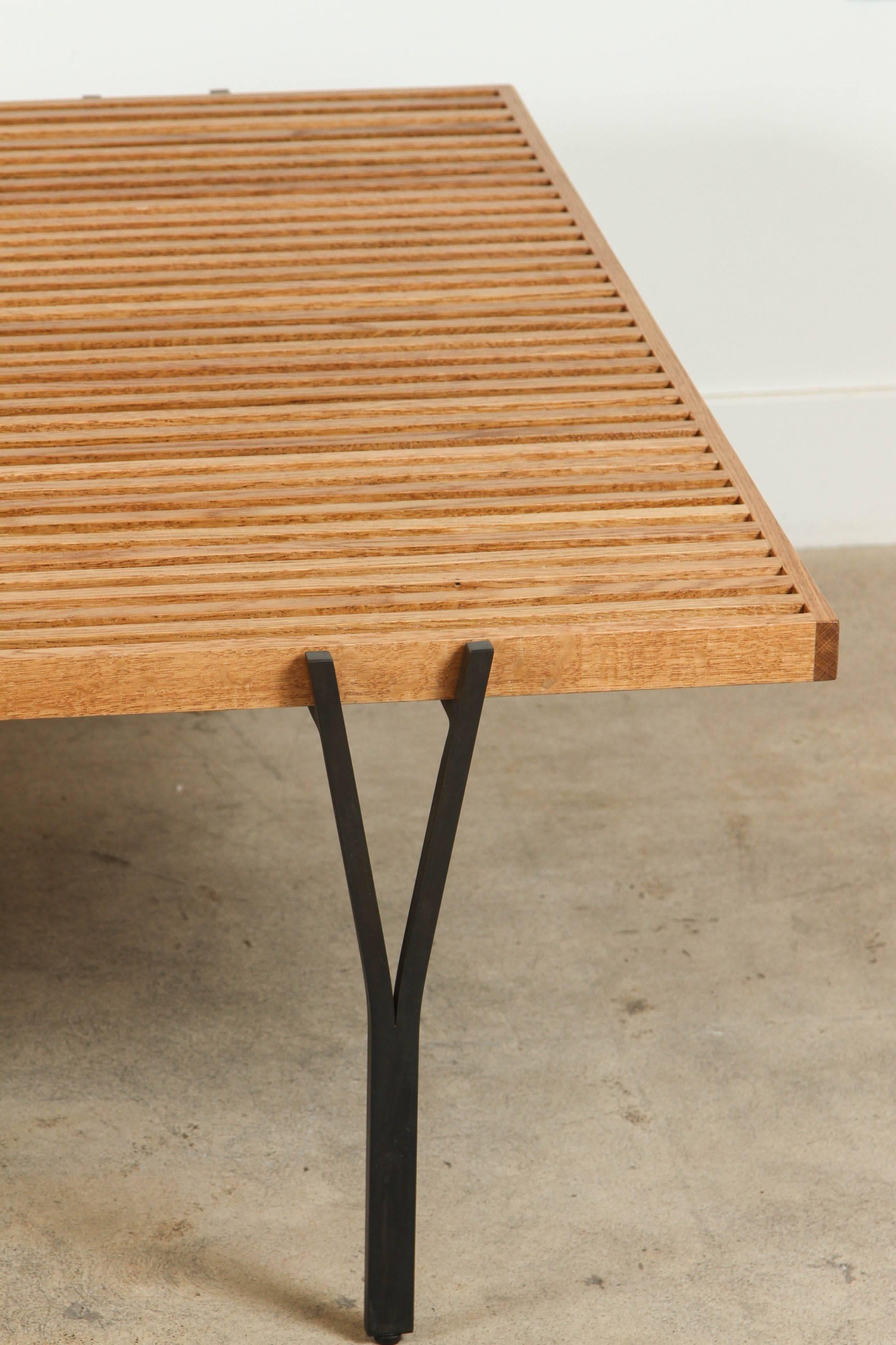 Contemporary Oiled Oak and Black Steel Y-Leg Coffee Table by Lawson-Fenning