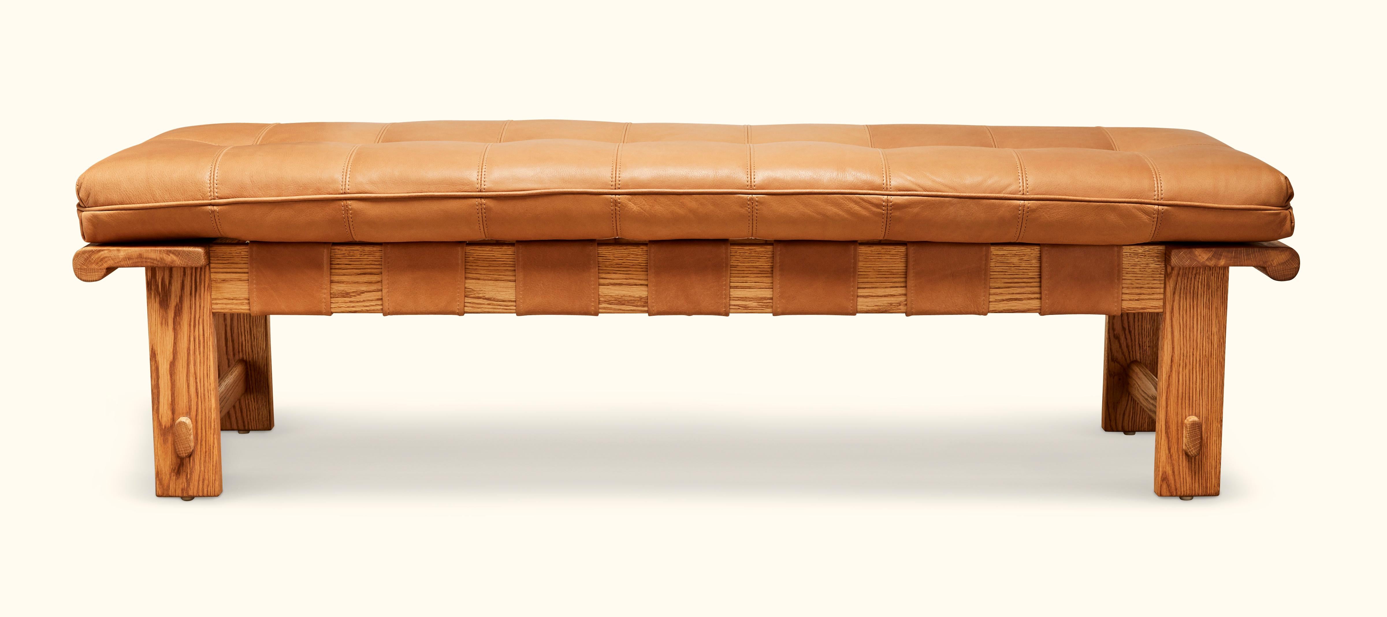 Banc Ojai en chêne et cuir brun clair par Lawson-Fenning Neuf à Los Angeles, CA