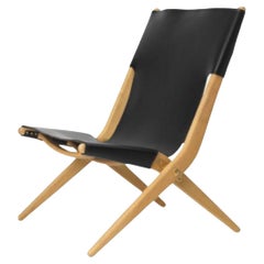 Oiled Oak Black Leather Saxe Chair by Lassen