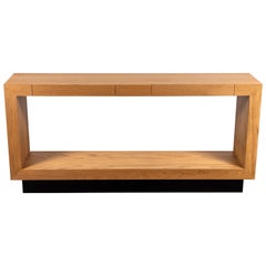 Oiled Oak Palisades Console with Blackened Brass Base by Lawson-Fenning