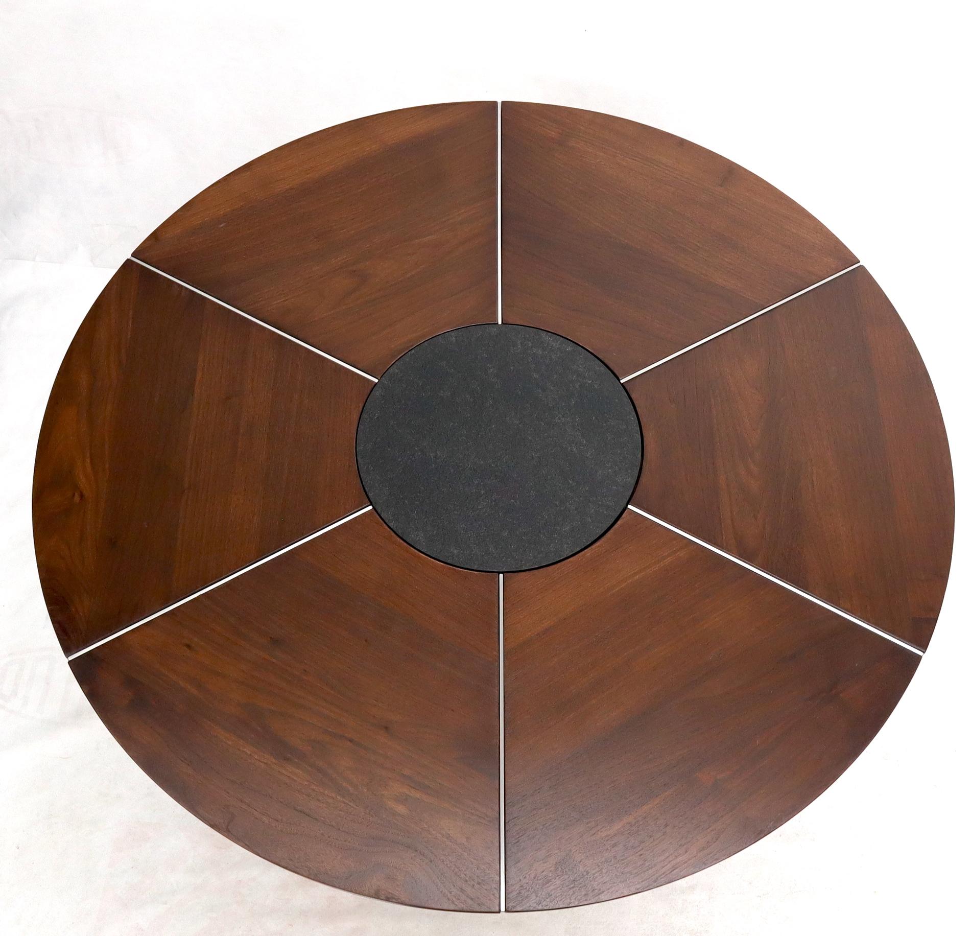 Mid-Century Modern Oiled Thick Solid Walnut Slate & Stainless Steel Top Round Dining Dinette Table