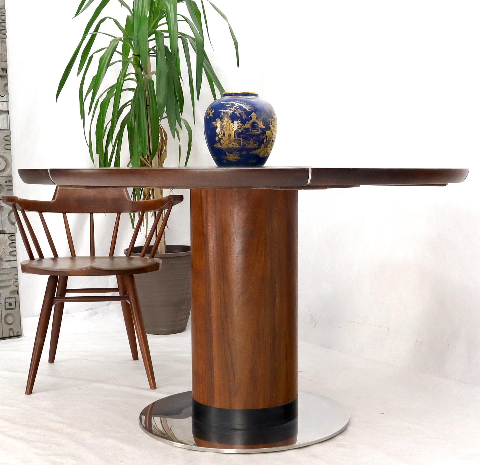 Oiled Thick Solid Walnut Slate & Stainless Steel Top Round Dining Dinette Table In Excellent Condition In Rockaway, NJ
