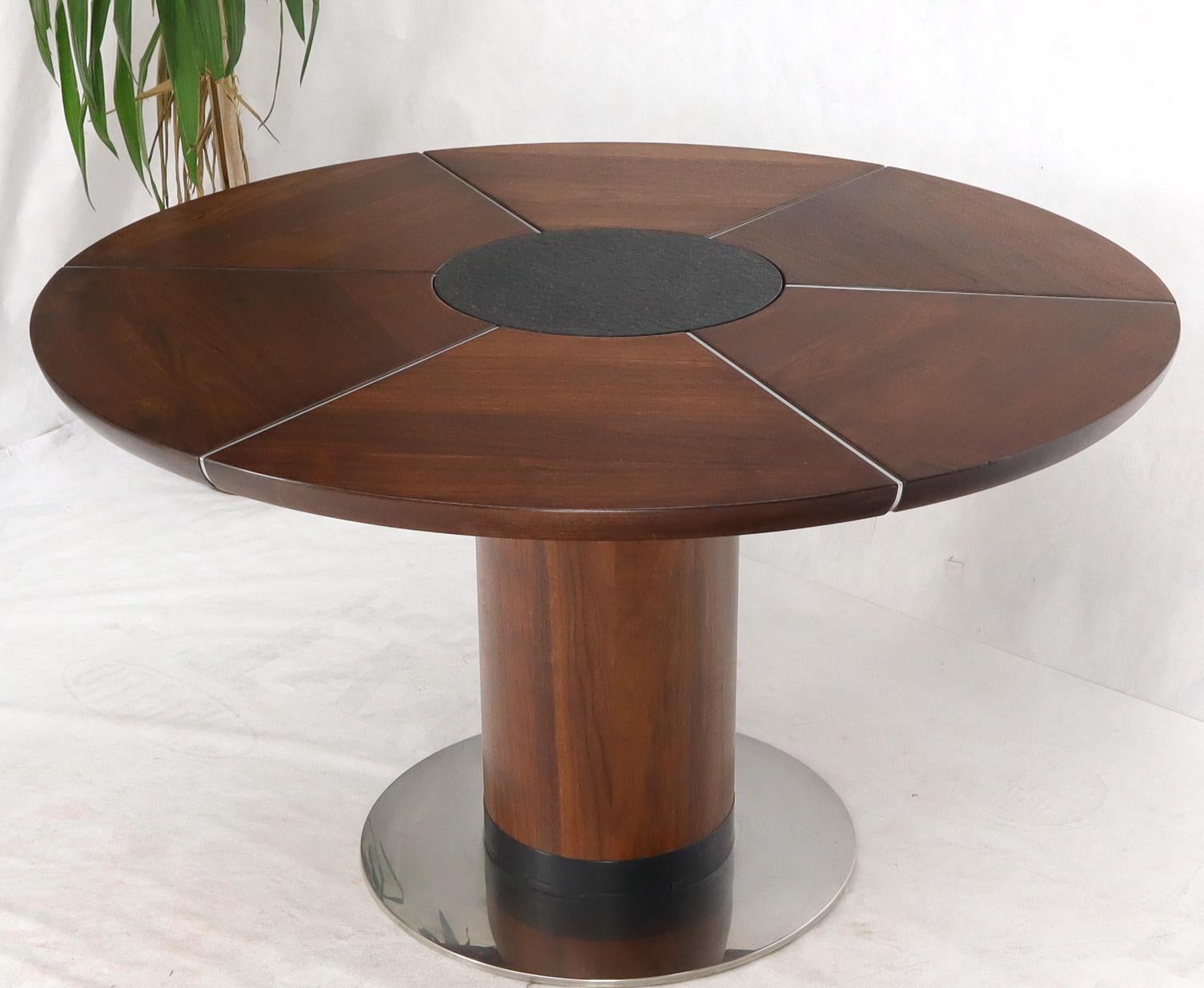 Oiled Thick Solid Walnut Slate & Stainless Steel Top Round Dining Dinette Table 1