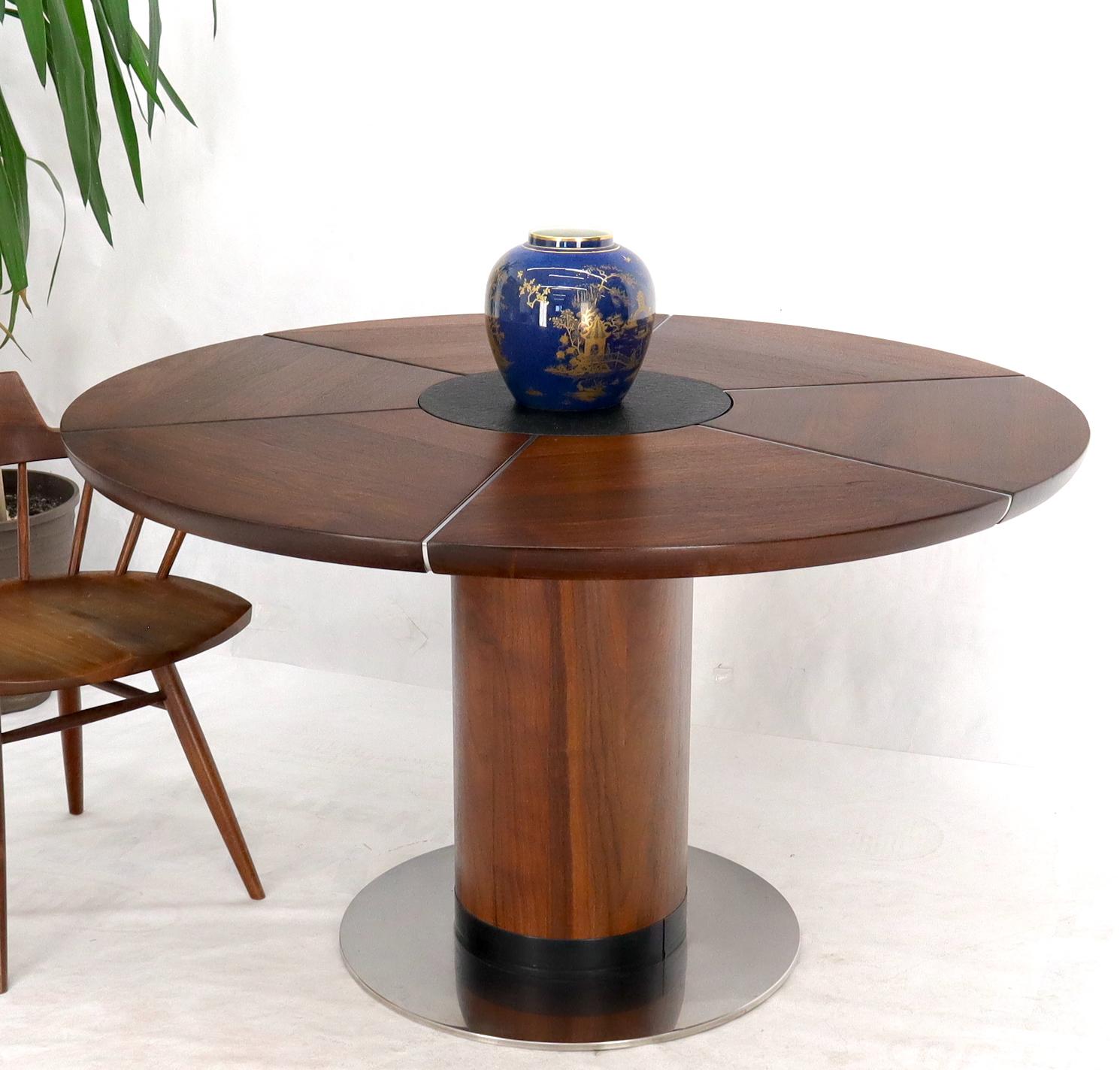 Oiled Thick Solid Walnut Slate & Stainless Steel Top Round Dining Dinette Table 2
