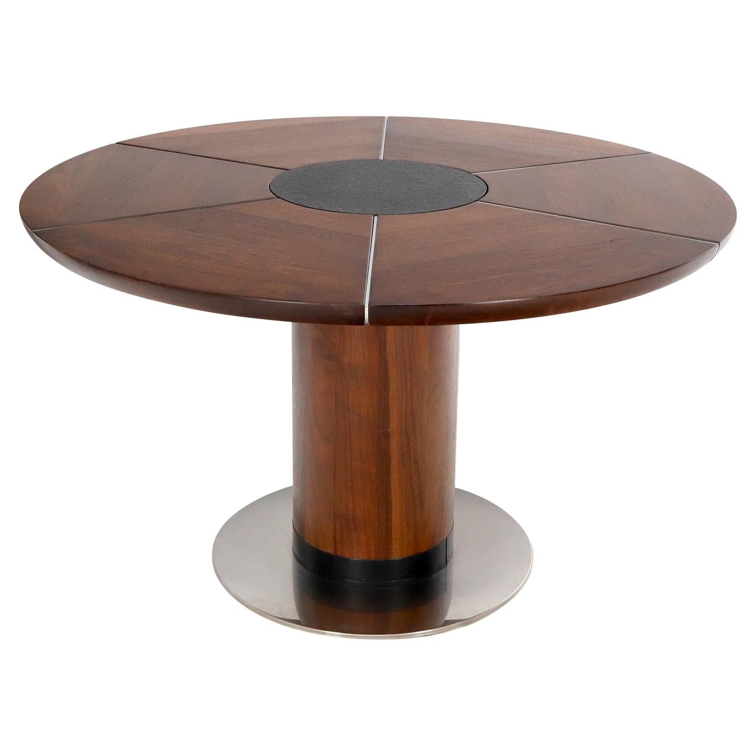 Oiled Thick Solid Walnut Slate & Stainless Steel Top Round Dining Dinette Table
