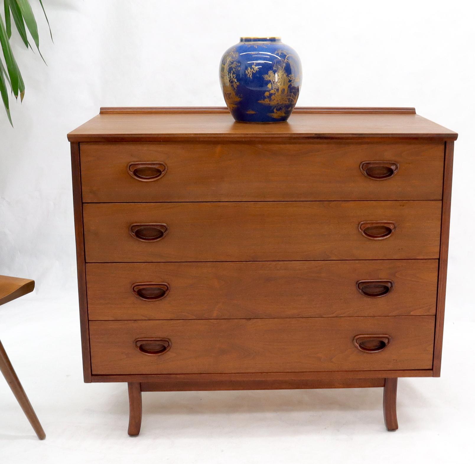Mid-Century Modern walnut four-drawer back splash bachelor chest dresser credenza console cabinet.