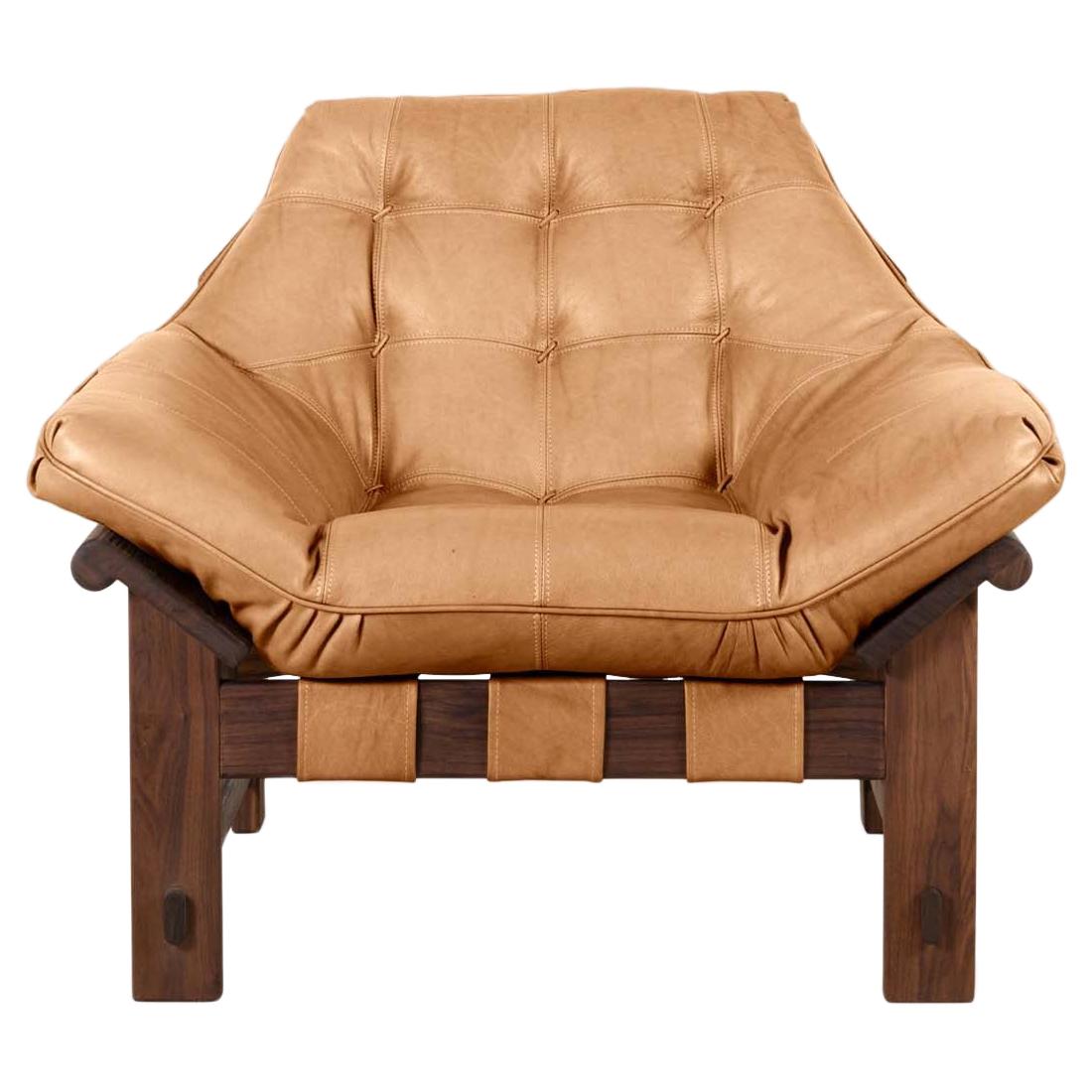 Oiled Walnut and Tan Leather Ojai Lounge Chair by Lawson-Fenning