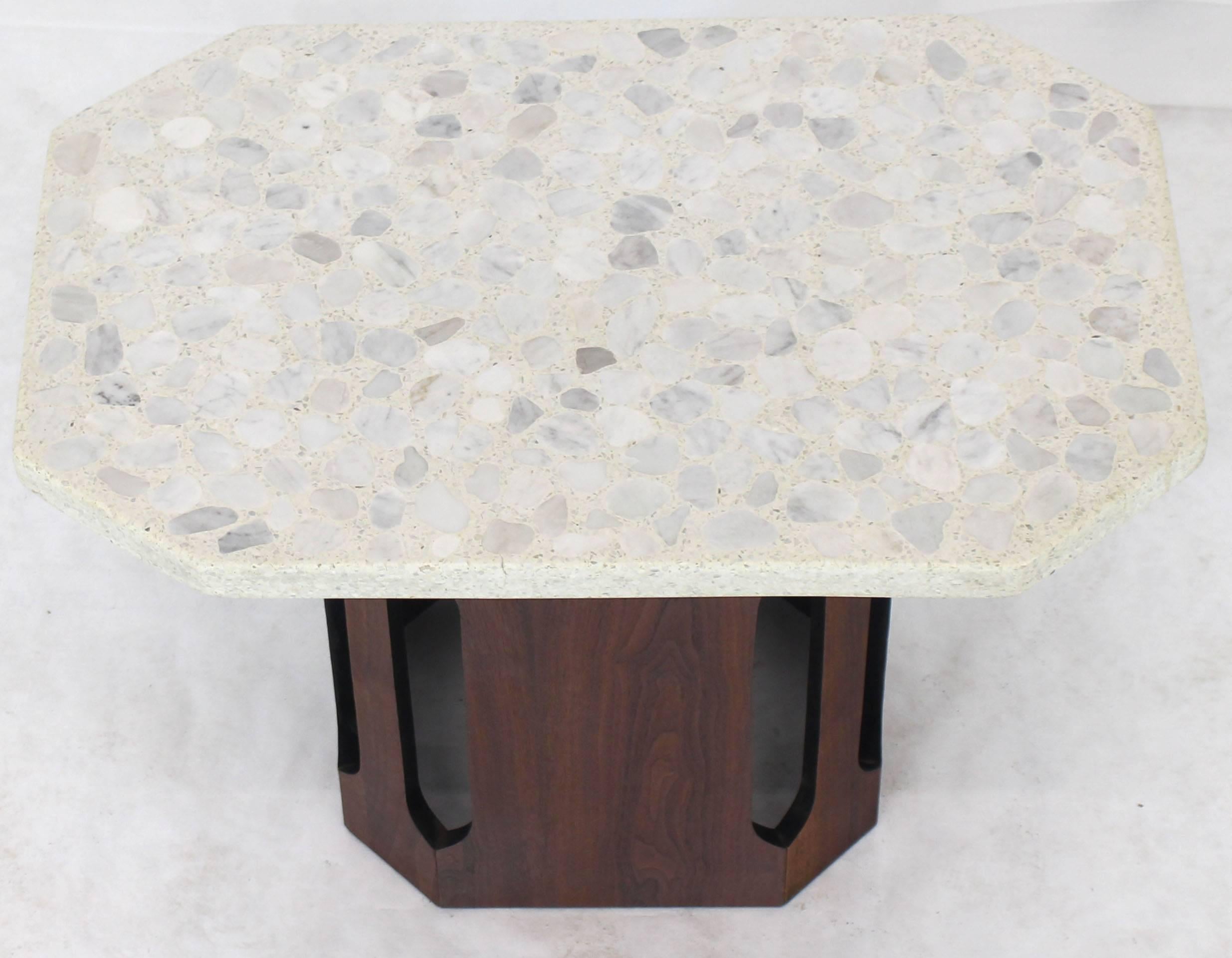 Oiled Walnut Base Terrazzo Top Side Table In Good Condition For Sale In Rockaway, NJ