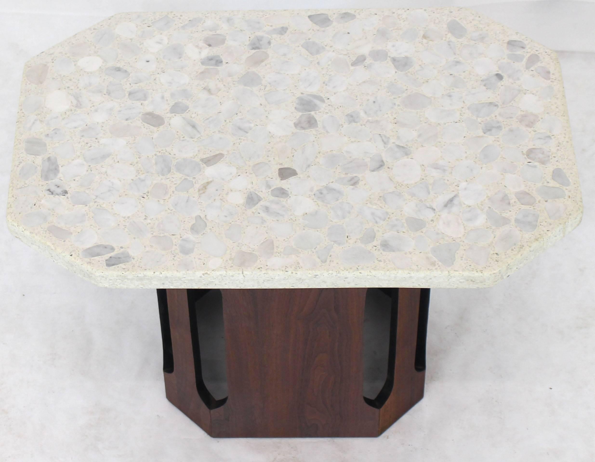 Oiled Walnut Base Terrazzo Top Side Table In Good Condition For Sale In Rockaway, NJ