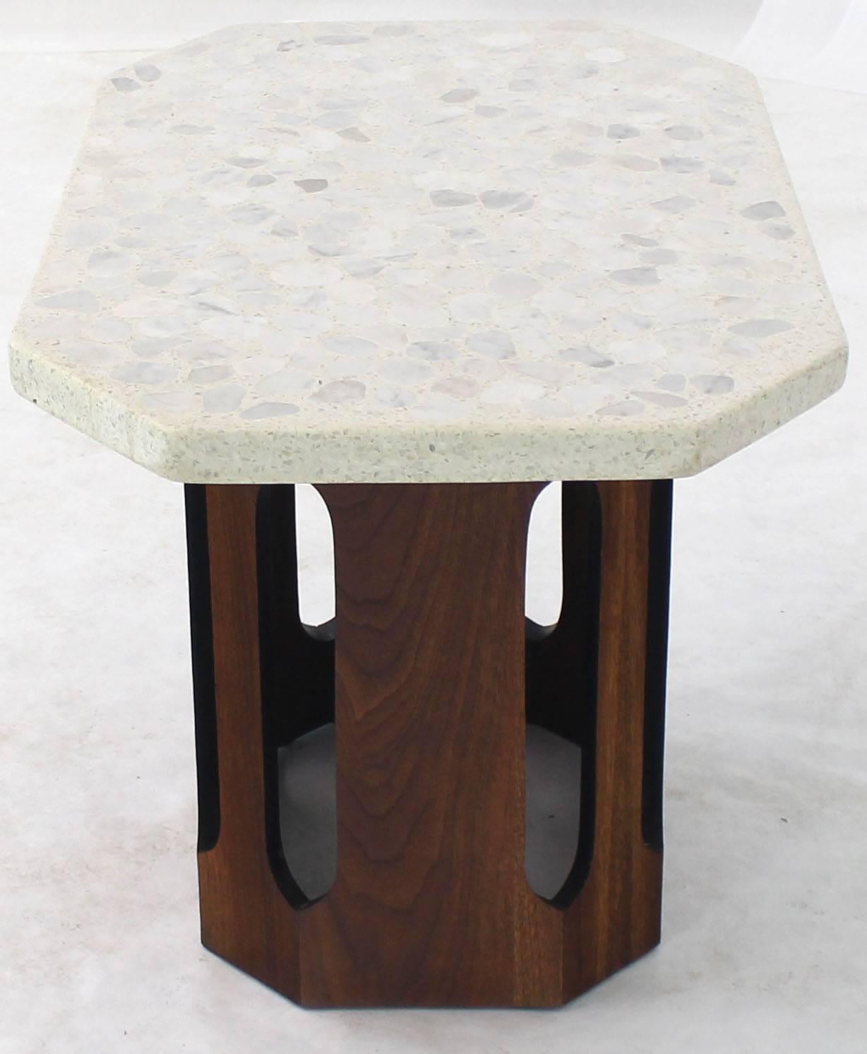 20th Century Oiled Walnut Base Terrazzo Top Side Table For Sale