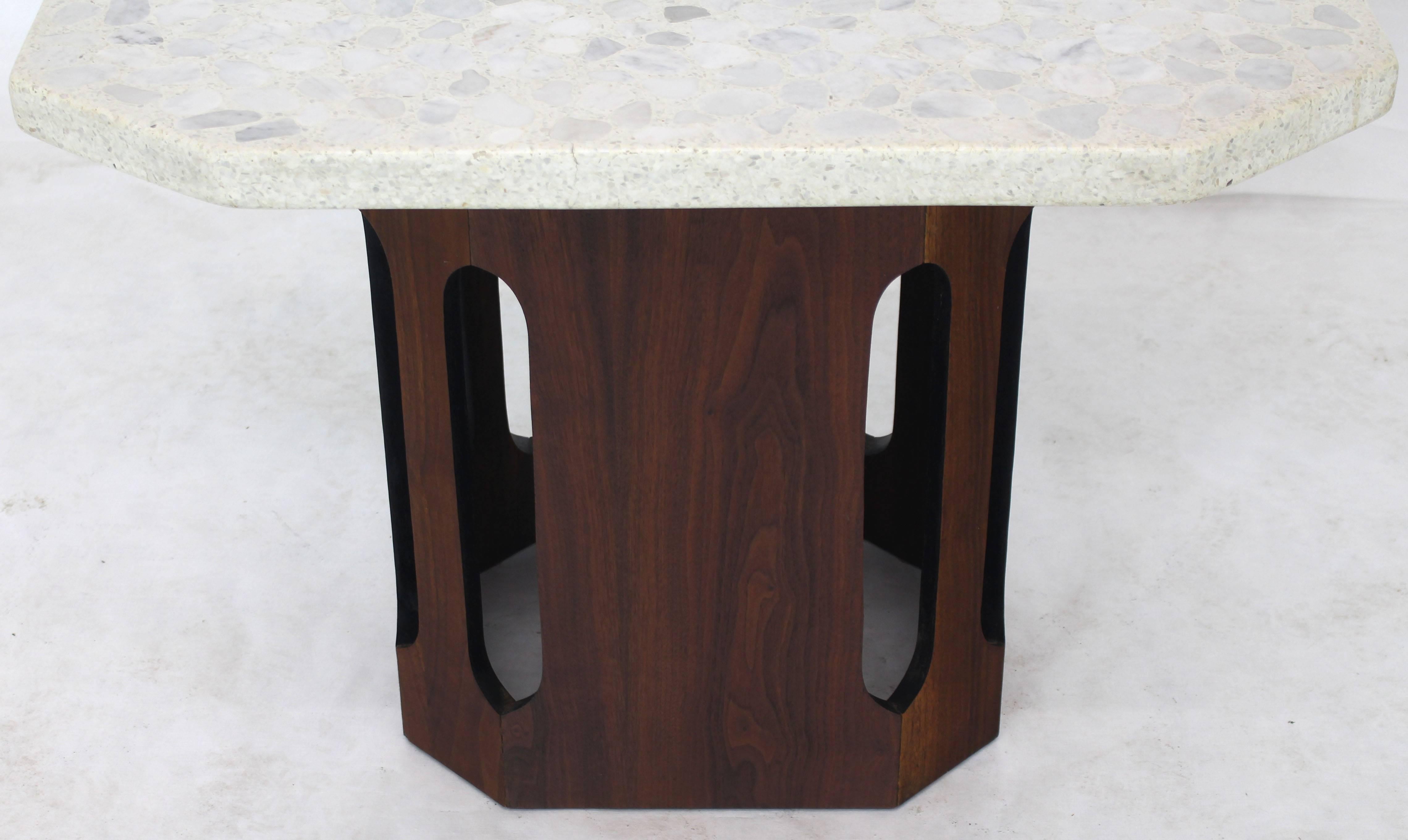 Oiled Walnut Base Terrazzo Top Side Table For Sale 1