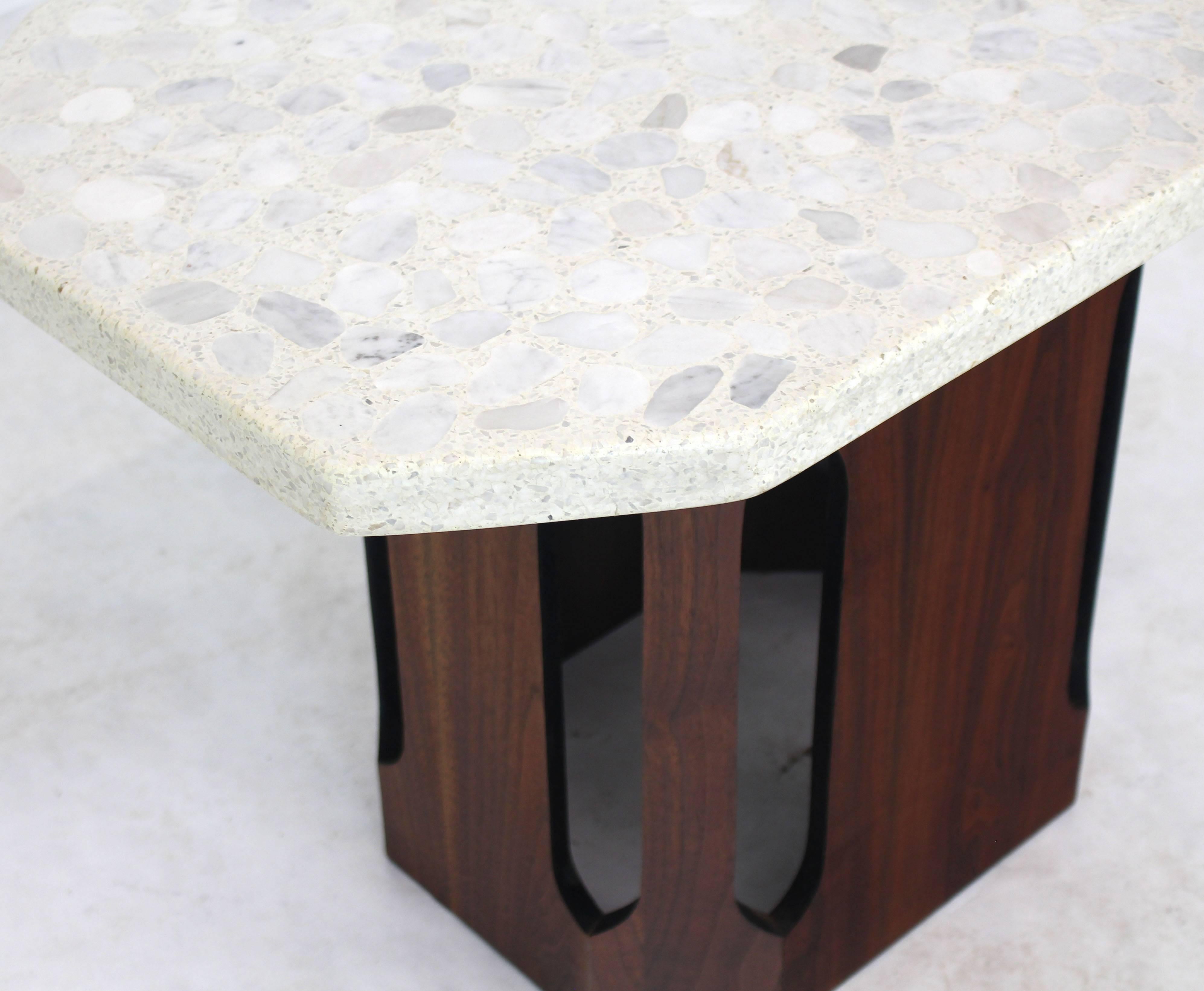 Oiled Walnut Base Terrazzo Top Side Table For Sale 2