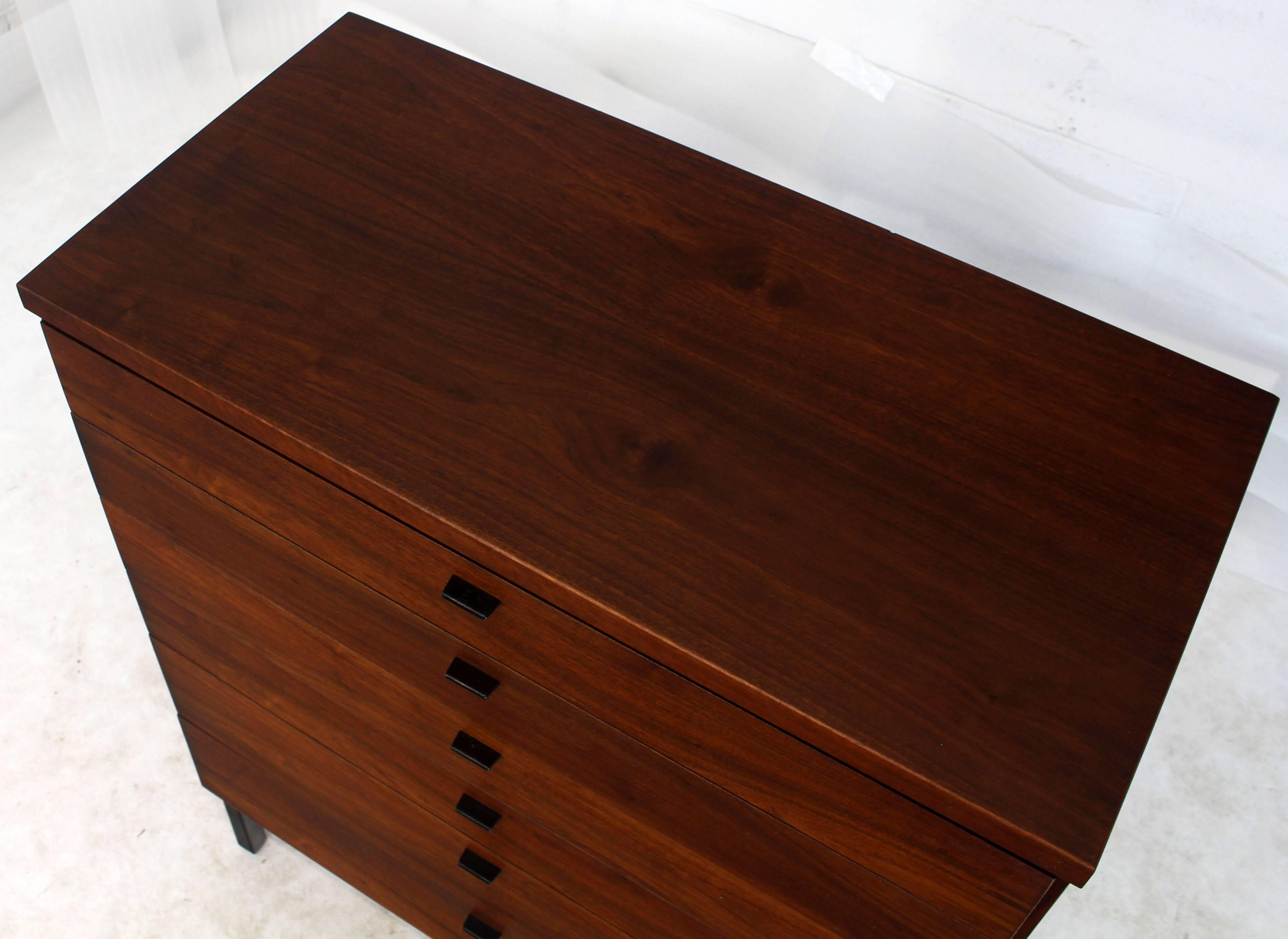 Mid-Century Modern Oiled Walnut Bookmached Six Drawers High Chest Dresser on Bracket Legs For Sale