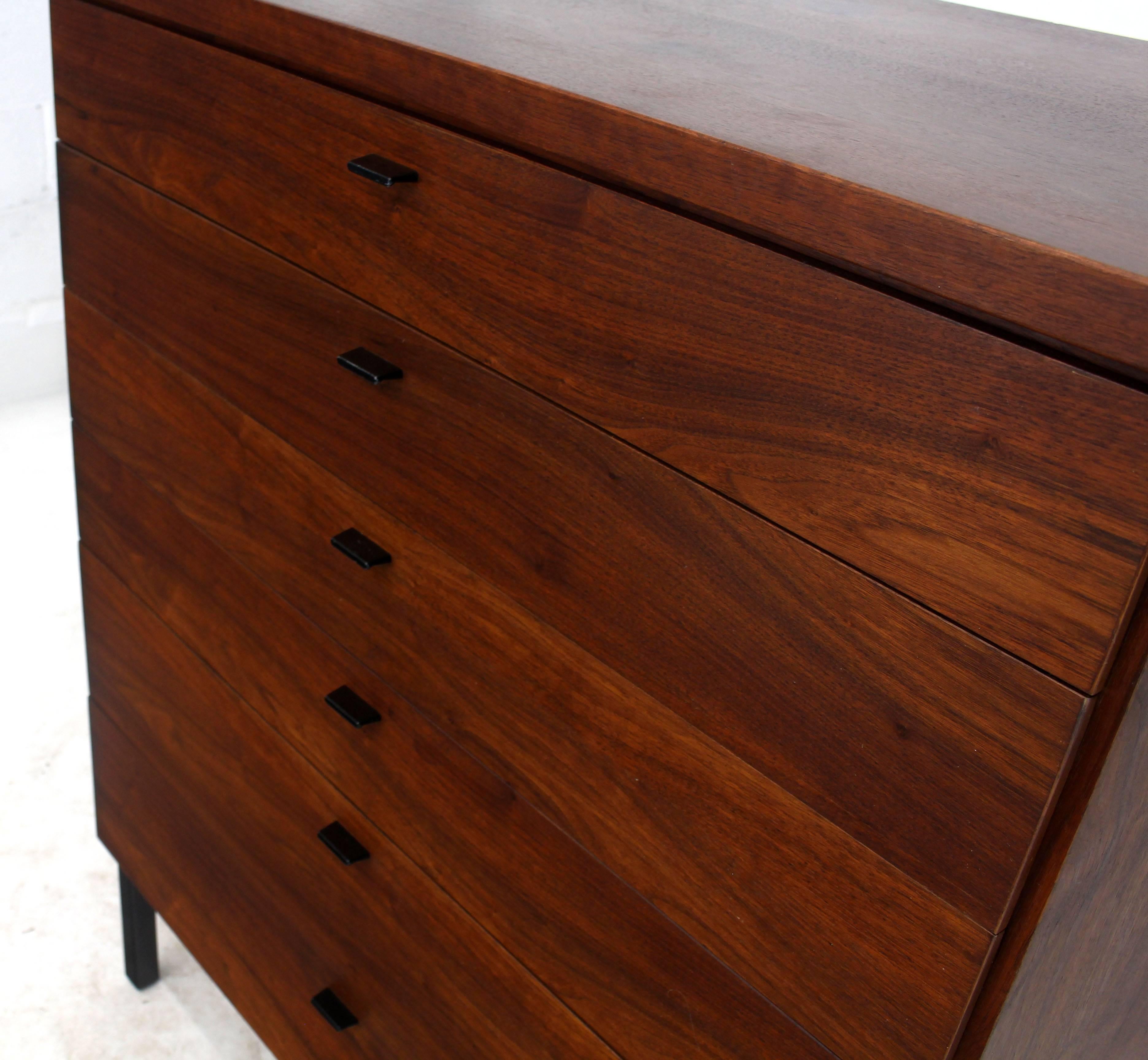 American Oiled Walnut Bookmached Six Drawers High Chest Dresser on Bracket Legs For Sale