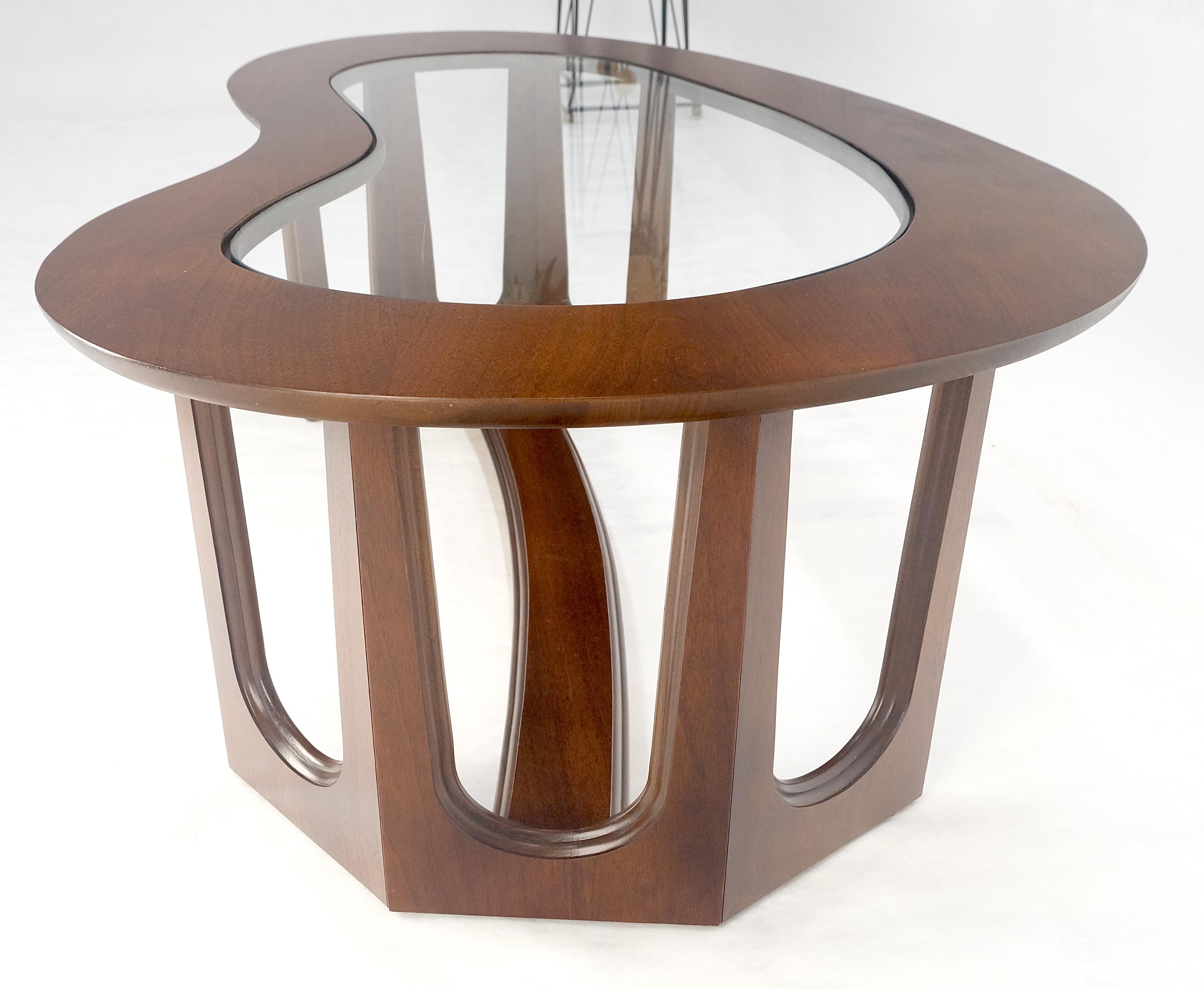 Oiled Walnut Boomerang Kidney Shape Glass Top Stretcher Base Coffee Table Mint! For Sale 5